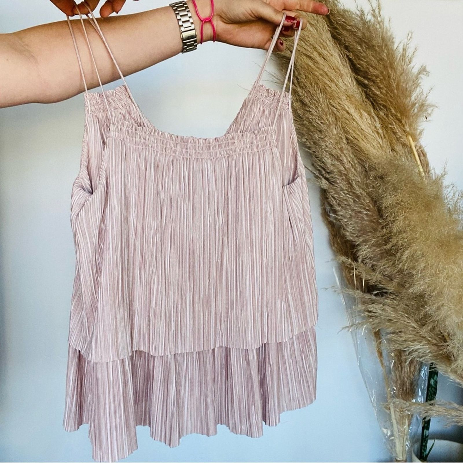 Anthropologie ANTHROPOLOGIE BINI Blush Rose Pink Ruffle Tank Top Blouse Size XS / US 0-2 / IT 36-38 - 5 Thumbnail