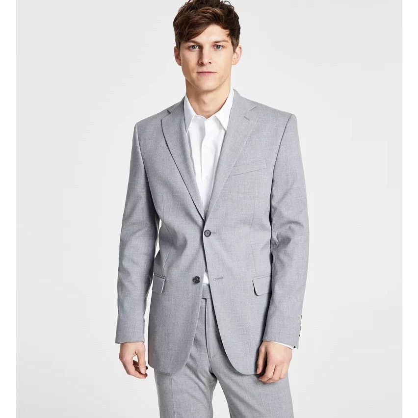 DKNY DKNY Men's Light Grey Stretch Modern-Fit Suit Jacket 42L Size 42L - 1 Thumbnail