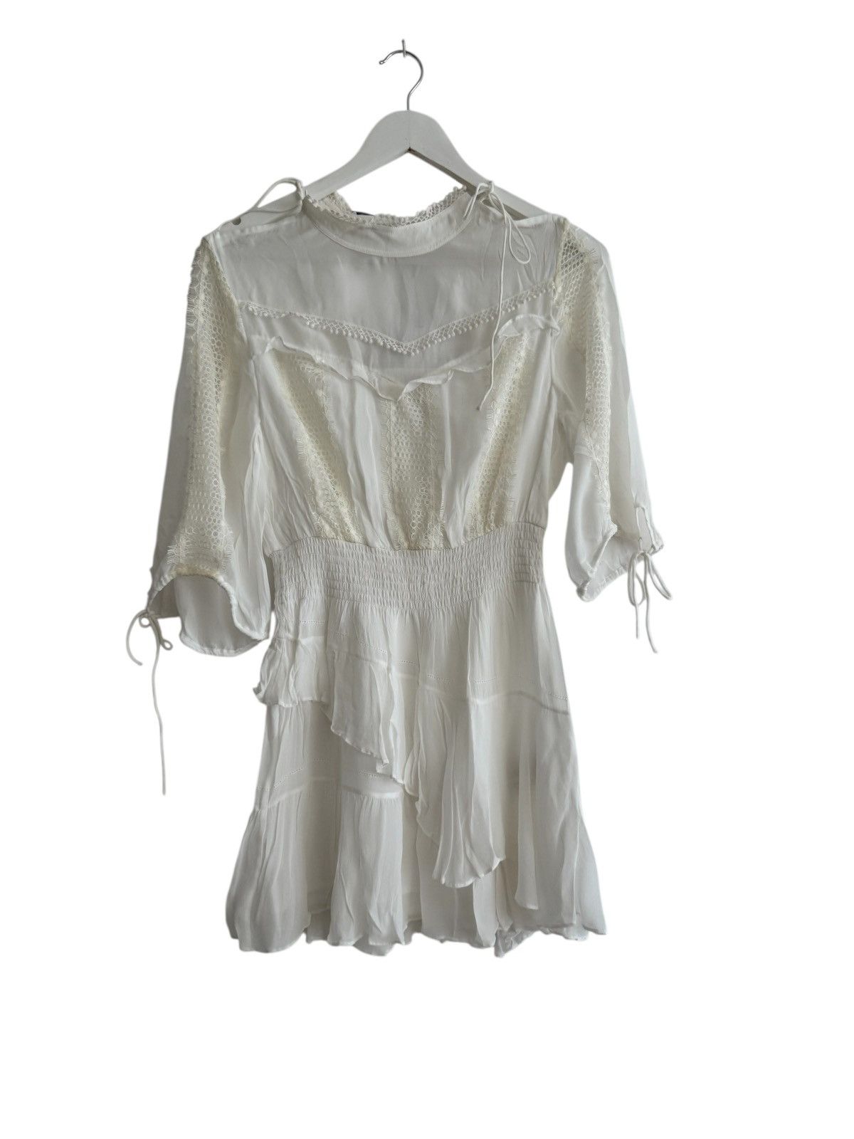 Iro IRO Swirl tiered lace-paneled shirred georgette mini dress Size S / US 4 / IT 40 - 2 Thumbnail