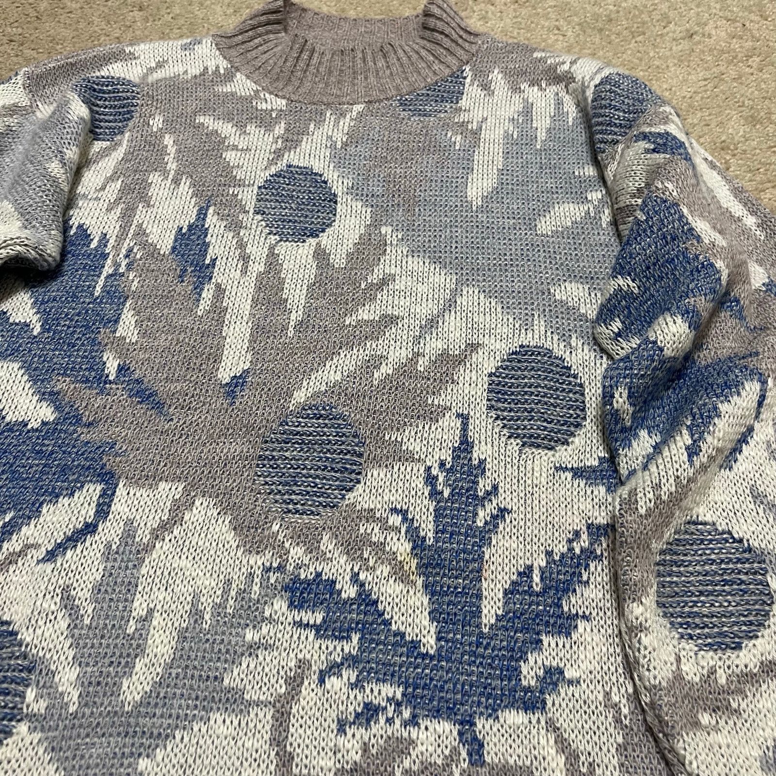 Other Vintage 90s Kenneth Too Abstract Leaf Knit Sweater Blue Gray Size S / US 4 / IT 40 - 3 Thumbnail
