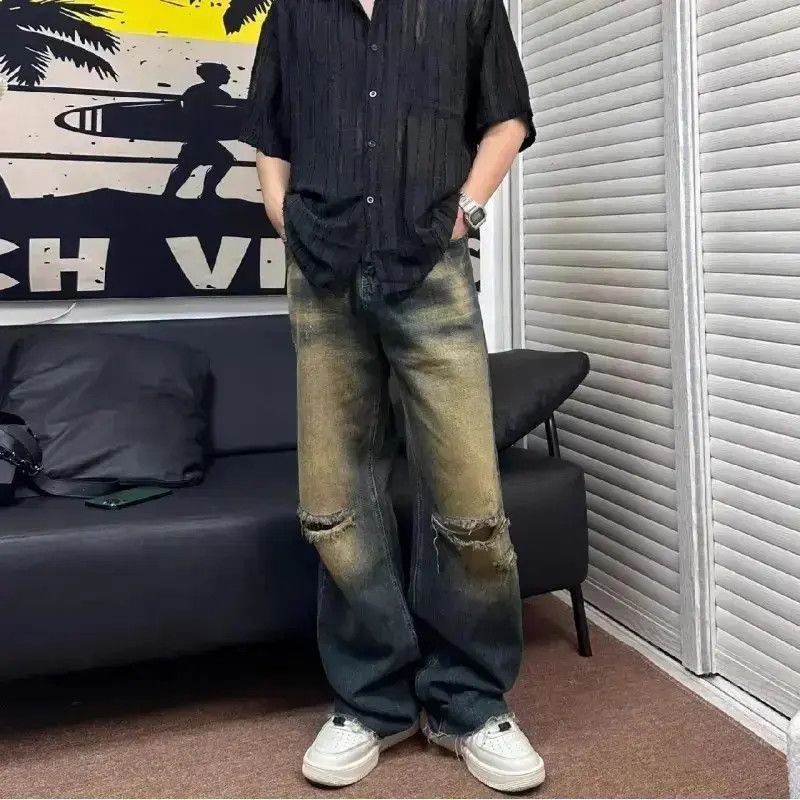 Japanese Brand Retro straight washed distressed jeans Size US 32 / EU 48 - 6 Thumbnail