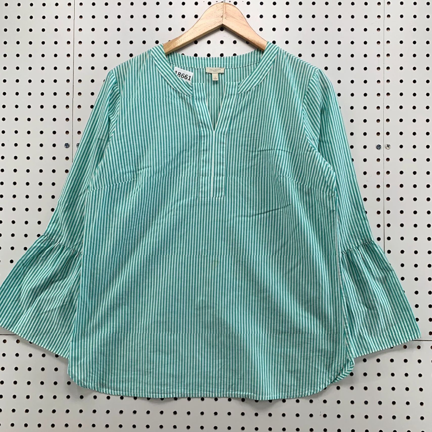 Talbots Talbots Womens Tunic Shirt Striped Bell Sleeve White Green Small Size S Adult Women Size S / US 4 / IT 40 - 6 Thumbnail