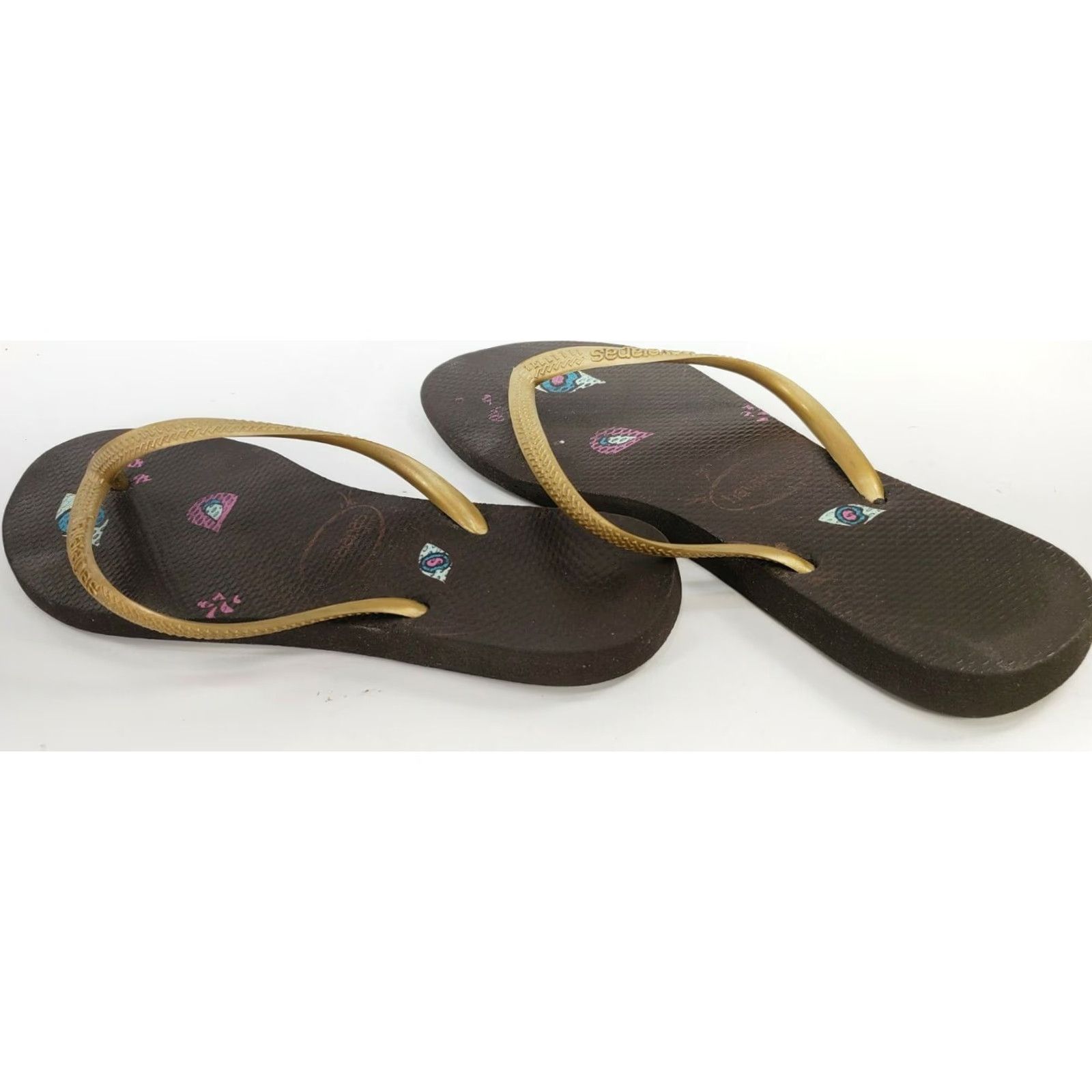 Vintage Havaianas Sandals Women's 9 Gold Straps Brown Footbed Comfy Casual Flip Flop Slips On Rubber Breathable 2020 Mens? Size US 9 / IT 39 - 5 Thumbnail