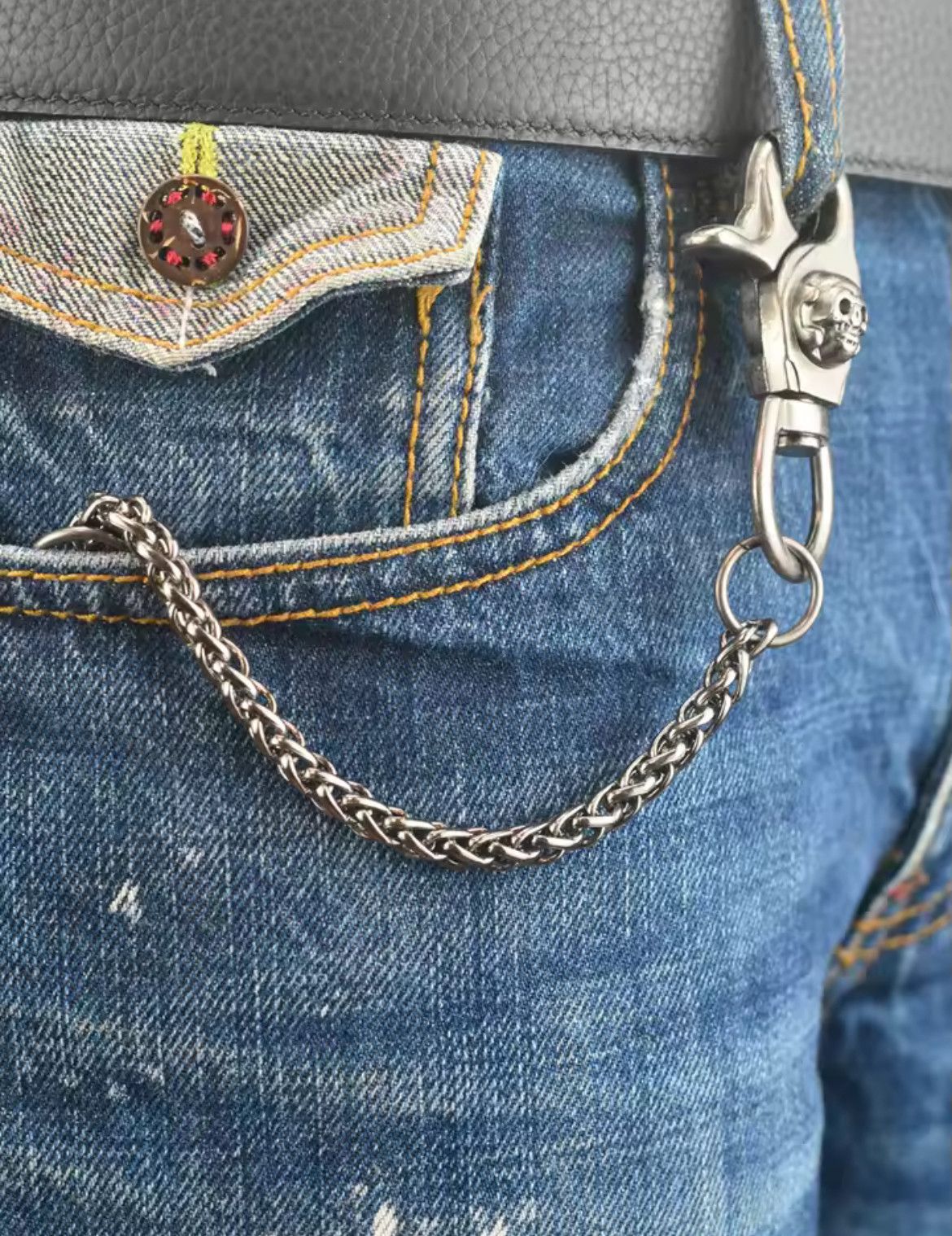 Jewelry Punk Short Gunmetal biker Wallet Keychain Size ONE SIZE - 2 Thumbnail