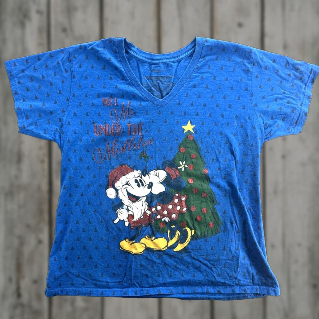 Disney VINTAGE Disney Shirt Womens 2XL Blue Minnie Mickey Christmas Tree Holiday Tee Size XXL / US 16-18 / IT 52-54 - 1 Thumbnail