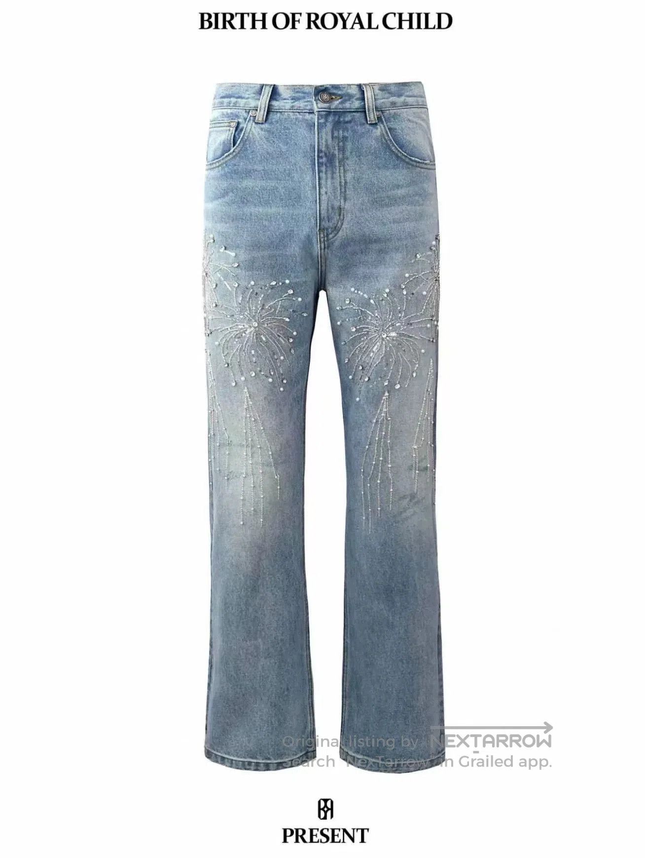 SLY Silver Embroidered Denim Pants by SLUM. Size US 30 / EU 46 - 4 Thumbnail