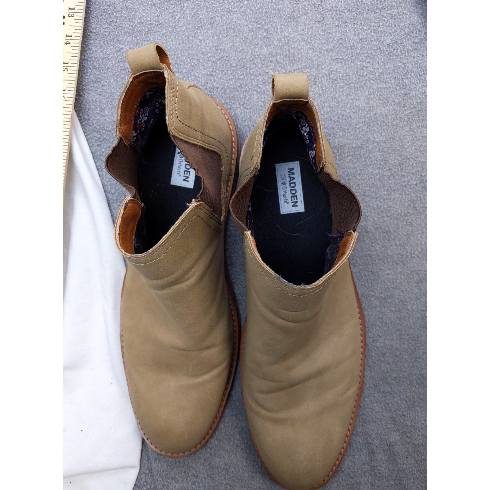 Vintage Madden Chelsea Boots Mens 13 Beige Nubuck Slip On Ankle Ortholite Casual Boots Size US 13 / EU 46 - 2 Thumbnail
