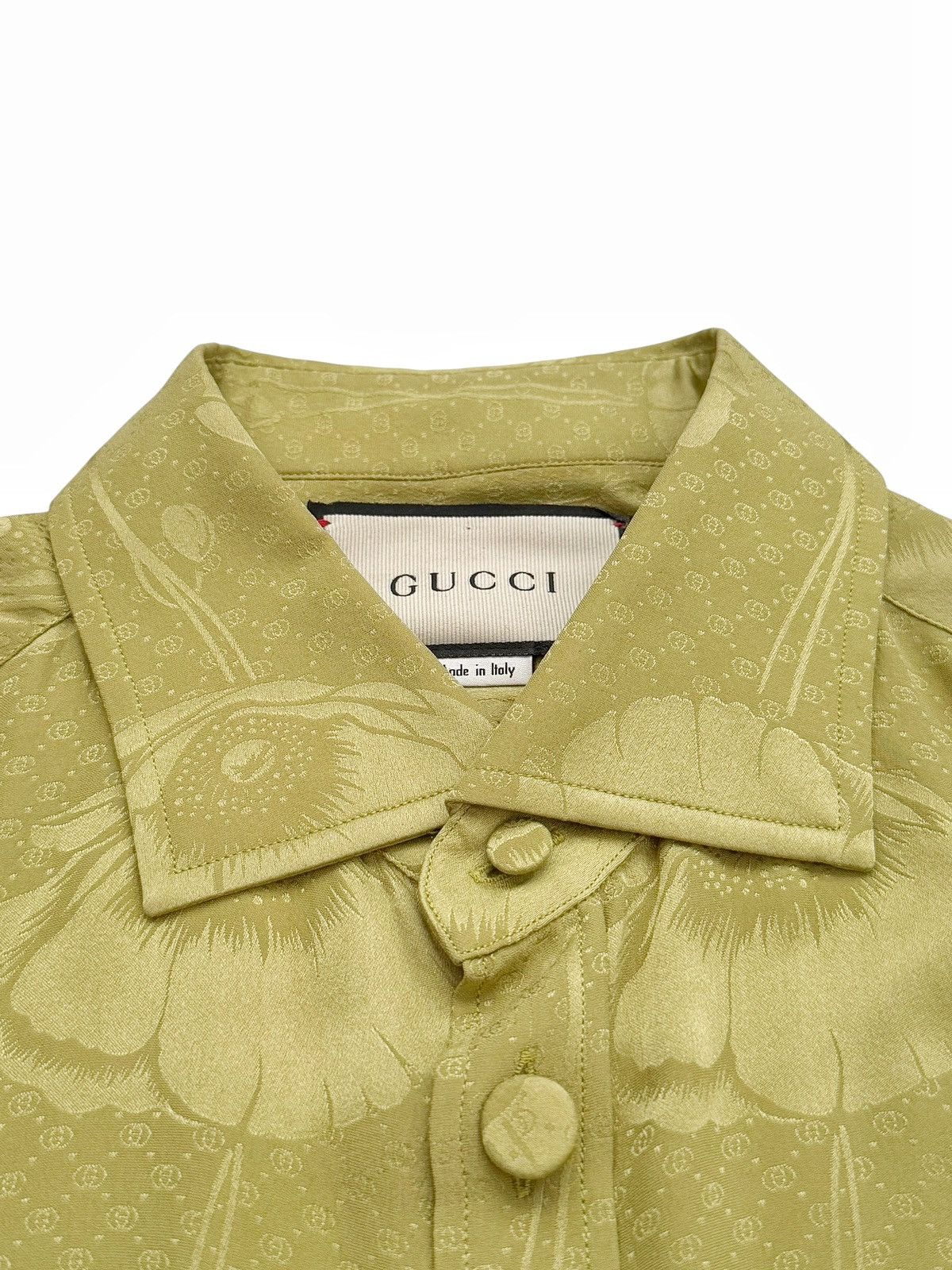 Gucci Silk Poppies Poppy Green Jacquard Shirt Size US M / EU 48-50 / 2 - 6 Thumbnail