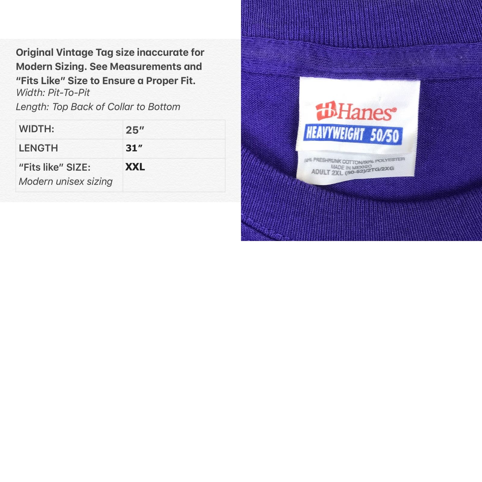 Hanes VINTAGE Hanes T-Shirt 2XL Purple Crew Neck Short Sleeve Cotton Blend Solid Mens 90s 80s Surf Beach Rock NOS Size US XXL / EU 58 / 5 - 8 Thumbnail