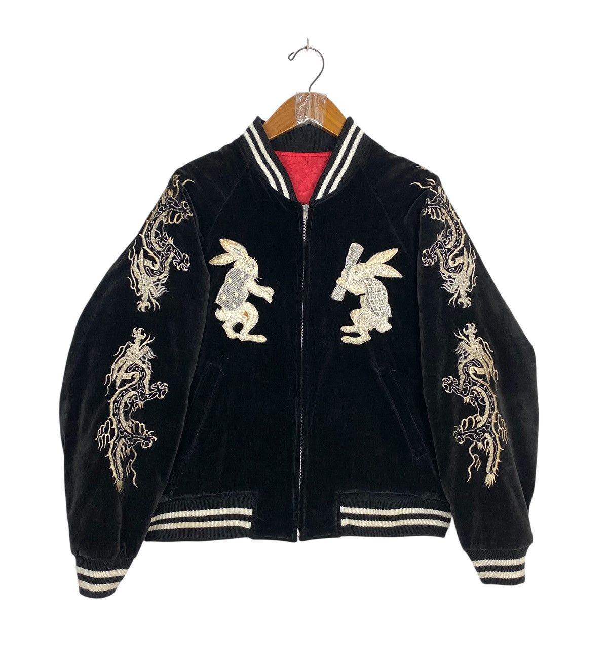 Japanese Brand Rare‼️ Sukajan Dragon Moon Rabbits Embroidery Suede Jacket Size US M / EU 48-50 / 2 - 1 Thumbnail