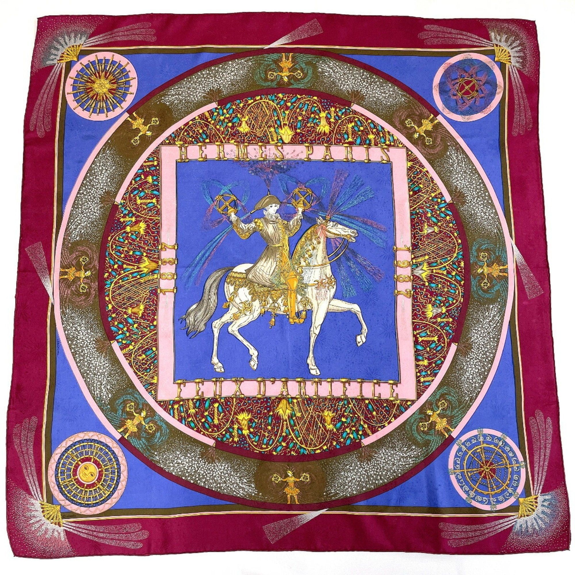 image of Hermes Carre 90 Feux D'artifice Fire Of Craftsmanship Muffler/scarf Silk Purple Ladies in Blue, Wom