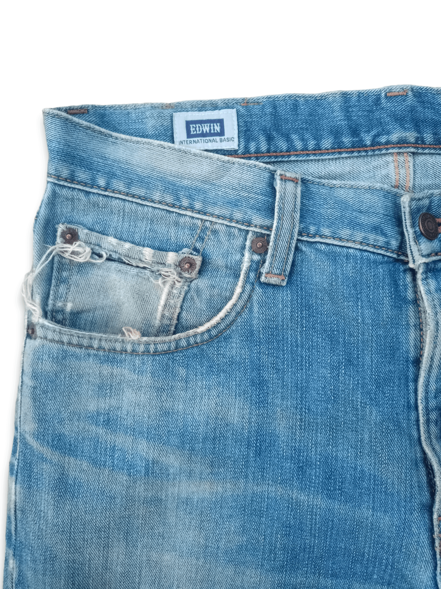 Edwin × Japanese Brand Vintage Edwin Japan Blue Wash Distressed Loose Jeans Size US 32 / EU 48 - 5 Thumbnail