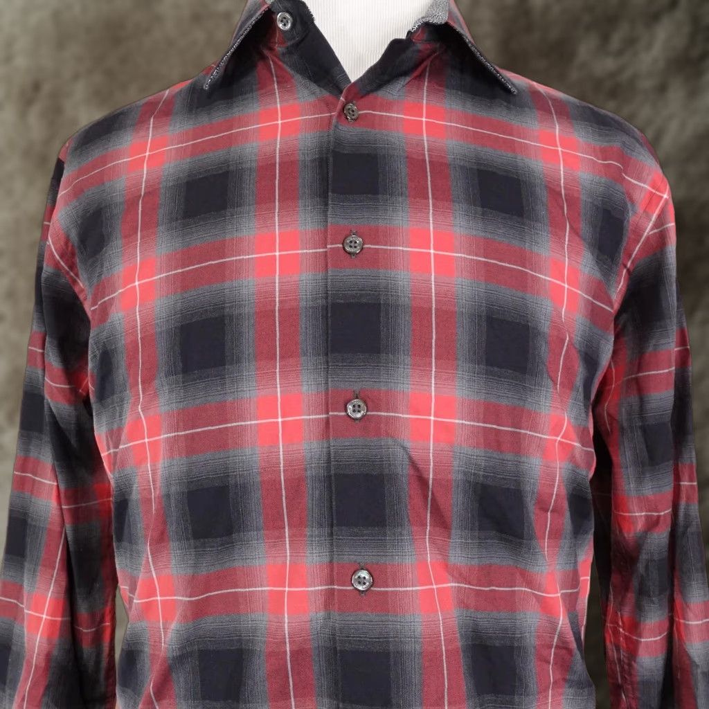 BUGATCHI VINTAGE Bugatchi Shirt Mens Large Red Black Plaid Cotton Button-Up Long Sleeve Casual Dress Size US L / EU 52-54 / 3 - 1 Thumbnail