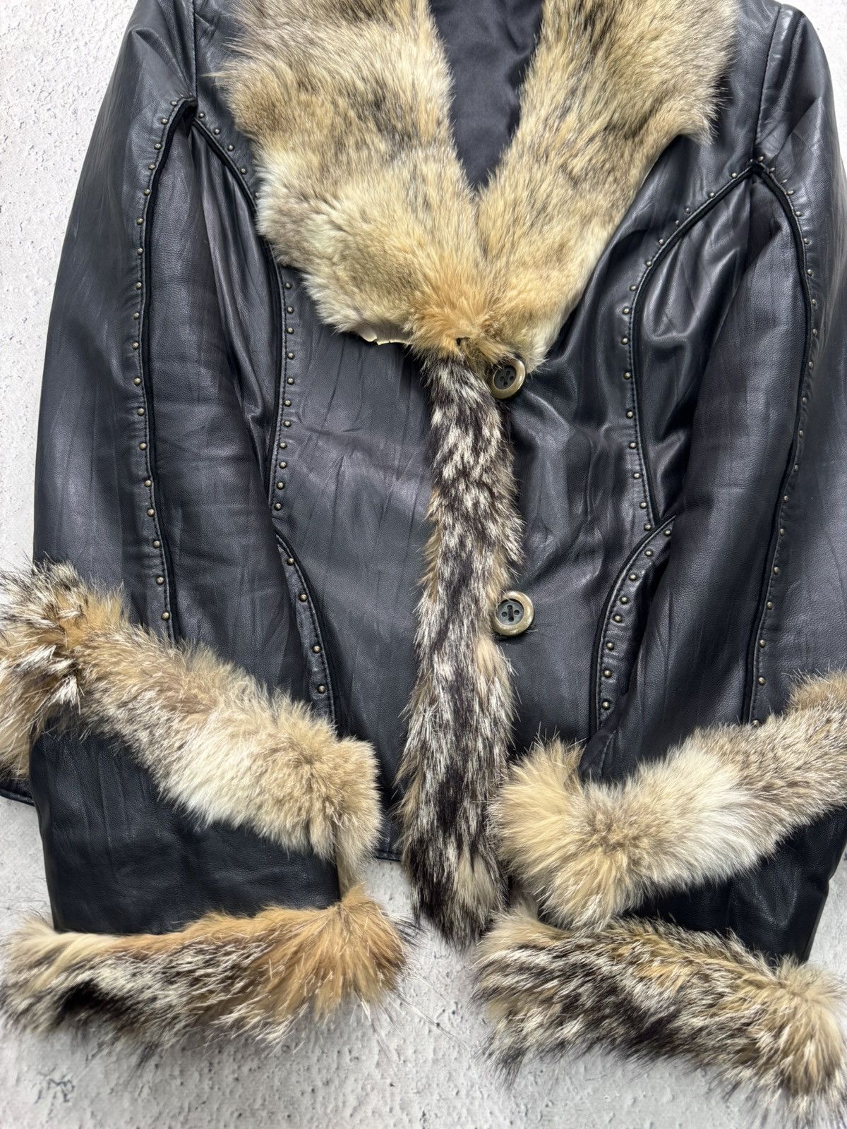 Le Grande Bleu (L.G.B.) Rare leather legrandebleu leather fur jacket blazer 90s Size M / US 6-8 / IT 42-44 - 6 Thumbnail