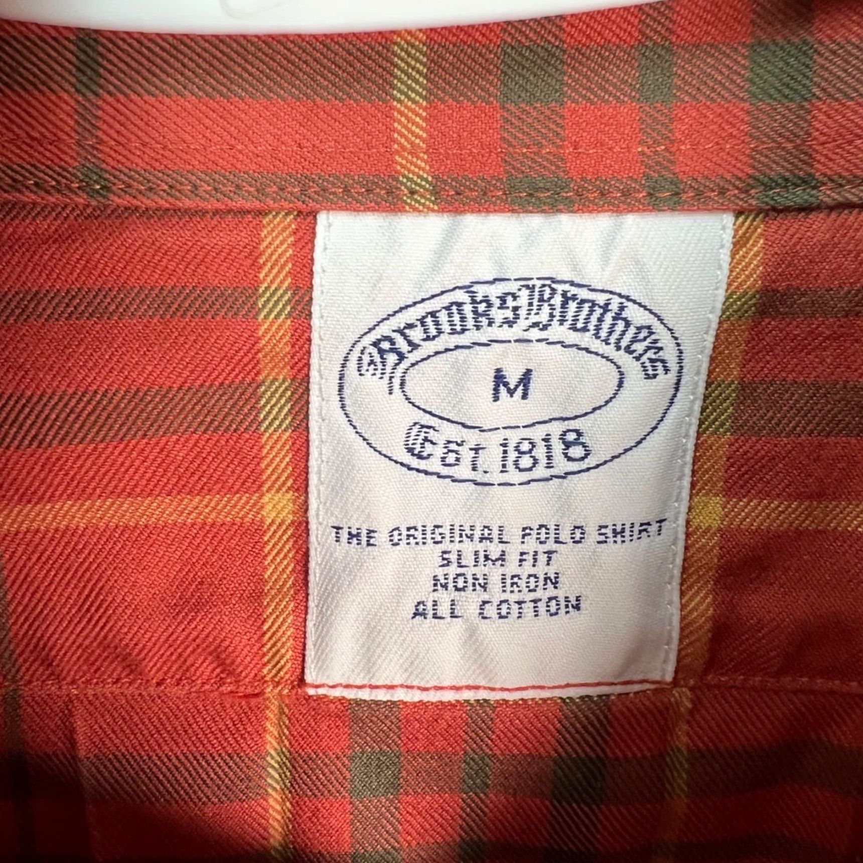 Brooks Brothers Brooks Brothers Mens Medium Slim Fit Non-Iron Plaid Button-Down Shirt Orange Red Size US M / EU 48-50 / 2 - 3 Thumbnail