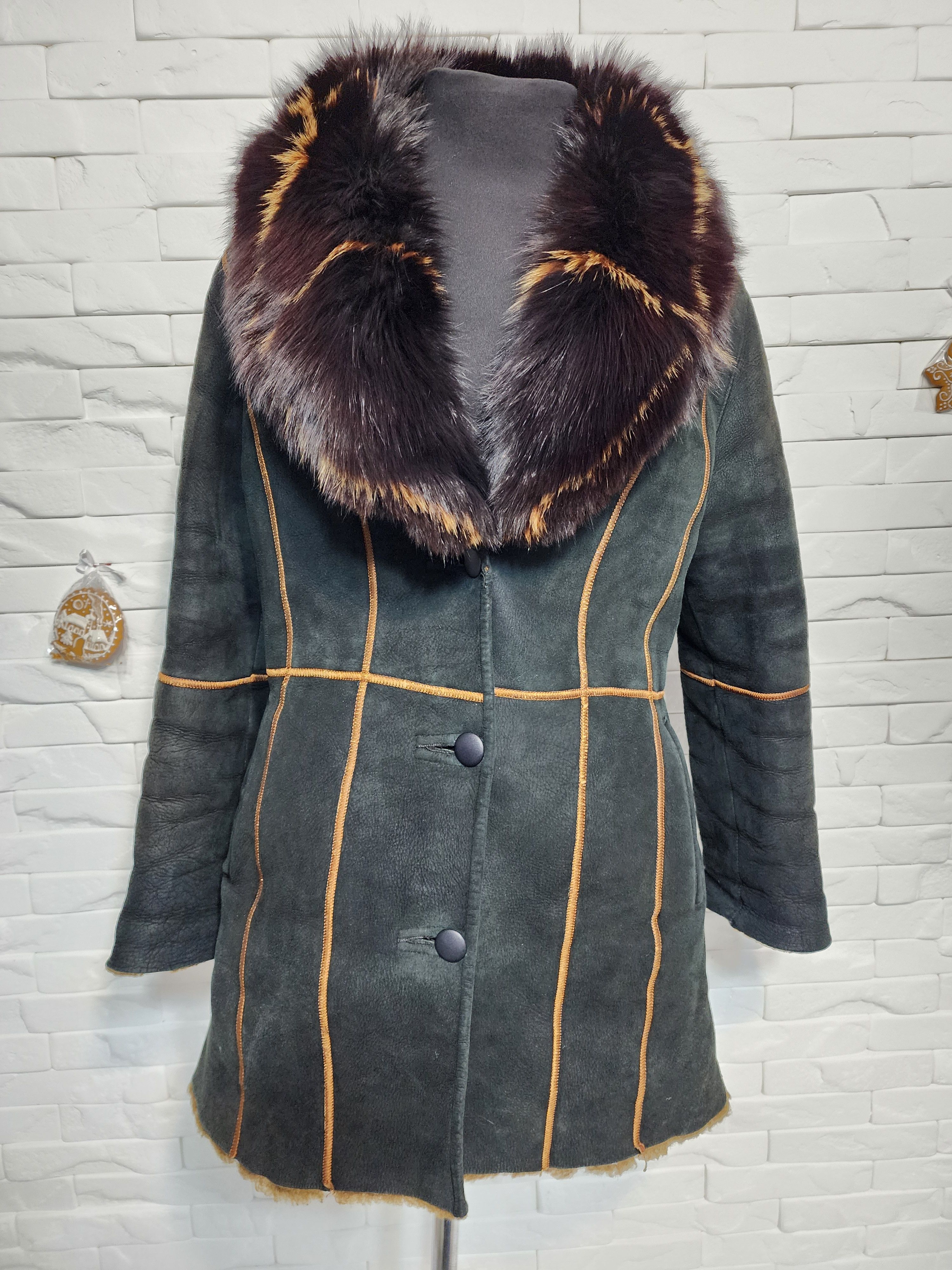 Furla Brown Sheepskin Coat: Fluffy Collar, Decorative Buttons Size L / US 10 / IT 46 - 1 Thumbnail