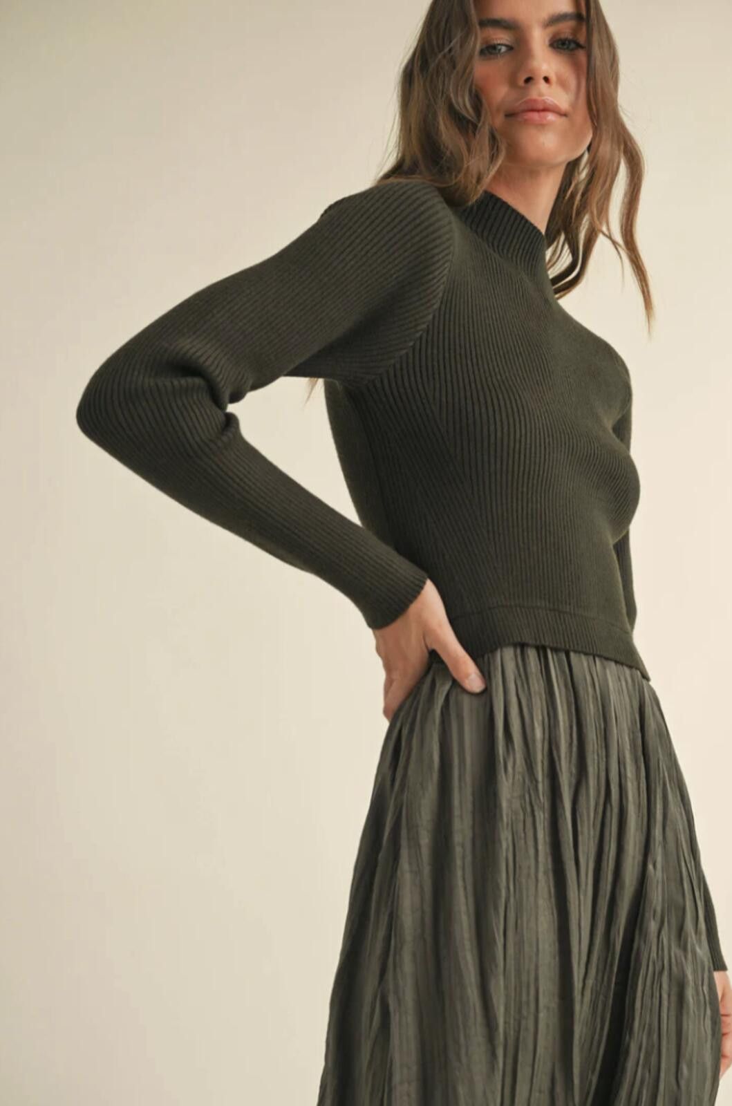 Other Miou Muse Green Sweater Combo Woven Maxi Dress, Medium Size M / US 6-8 / IT 42-44 - 3 Thumbnail