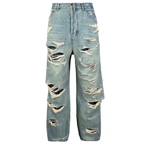 VIBE Retro washed distressed double layer large hole tassel jeans Size US 32 / EU 48 - 6 Thumbnail