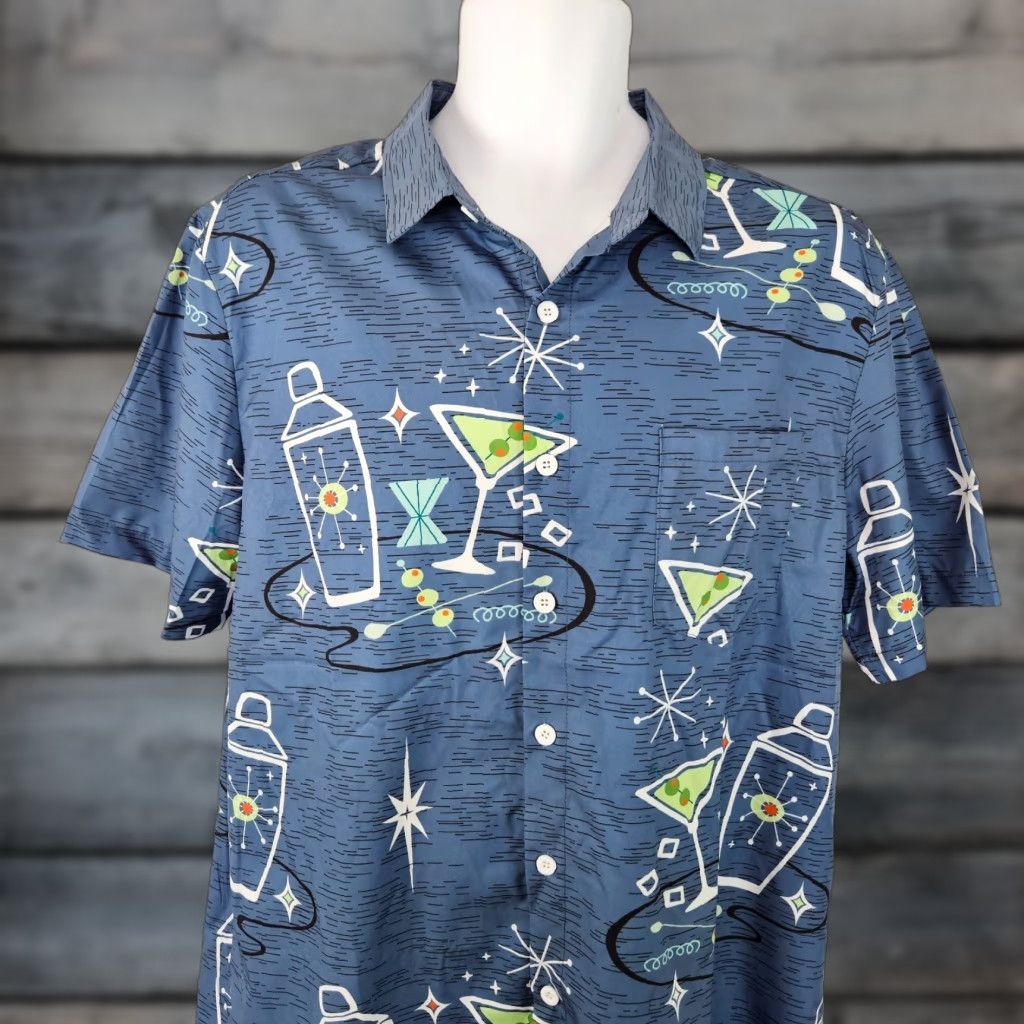 Vintage Hardaddy Mens Shirt Sz Medium Blue Green Button Front Martinis Cocktails Size US M / EU 48-50 / 2 - 1 Thumbnail