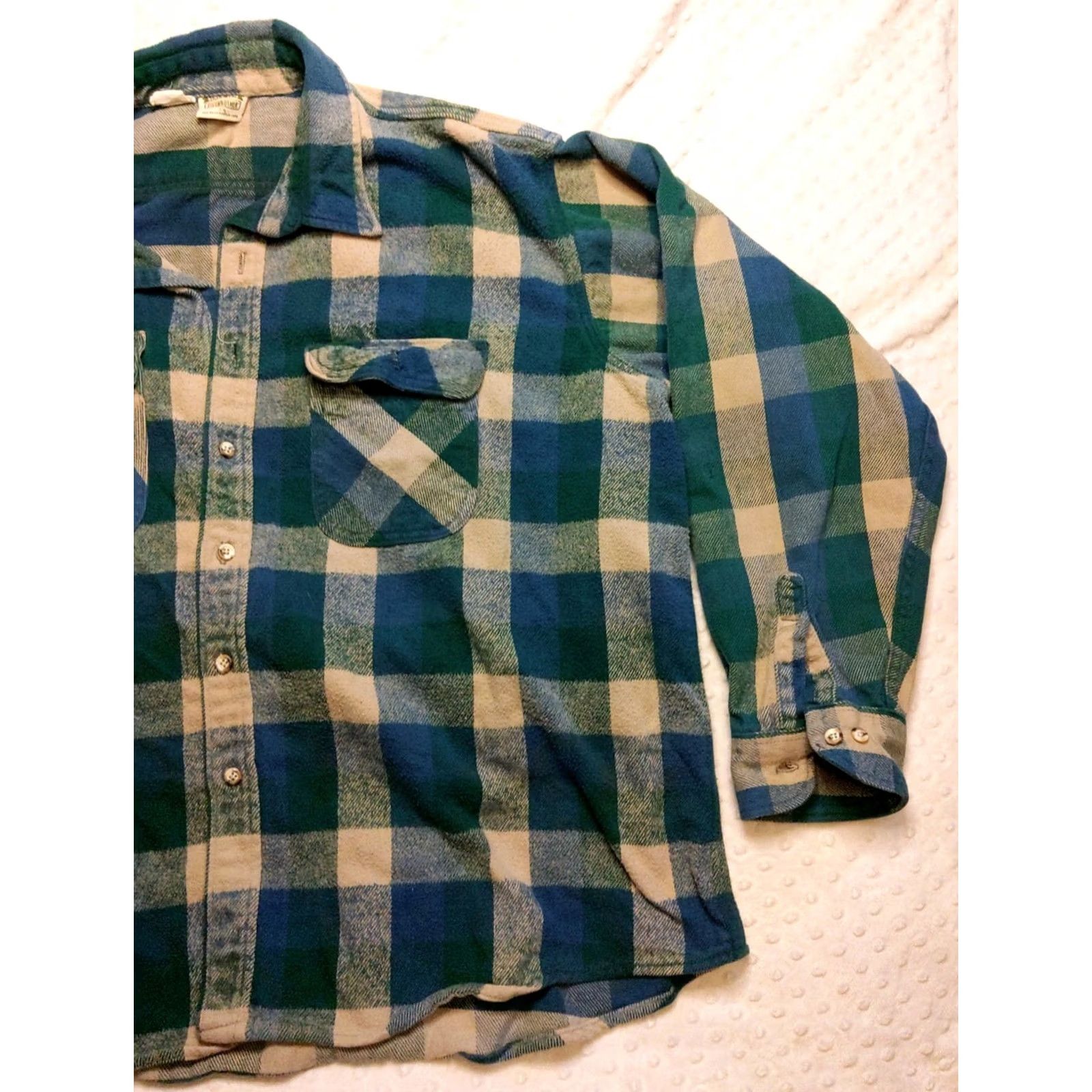 Vintage Five Brothers Jacket Mens 3XL Blue Green Plaid Heavyweight Flannel Workwear USA Made Vintage Button-Up Shirt Size US XXL / EU 58 / 5 - 2 Thumbnail