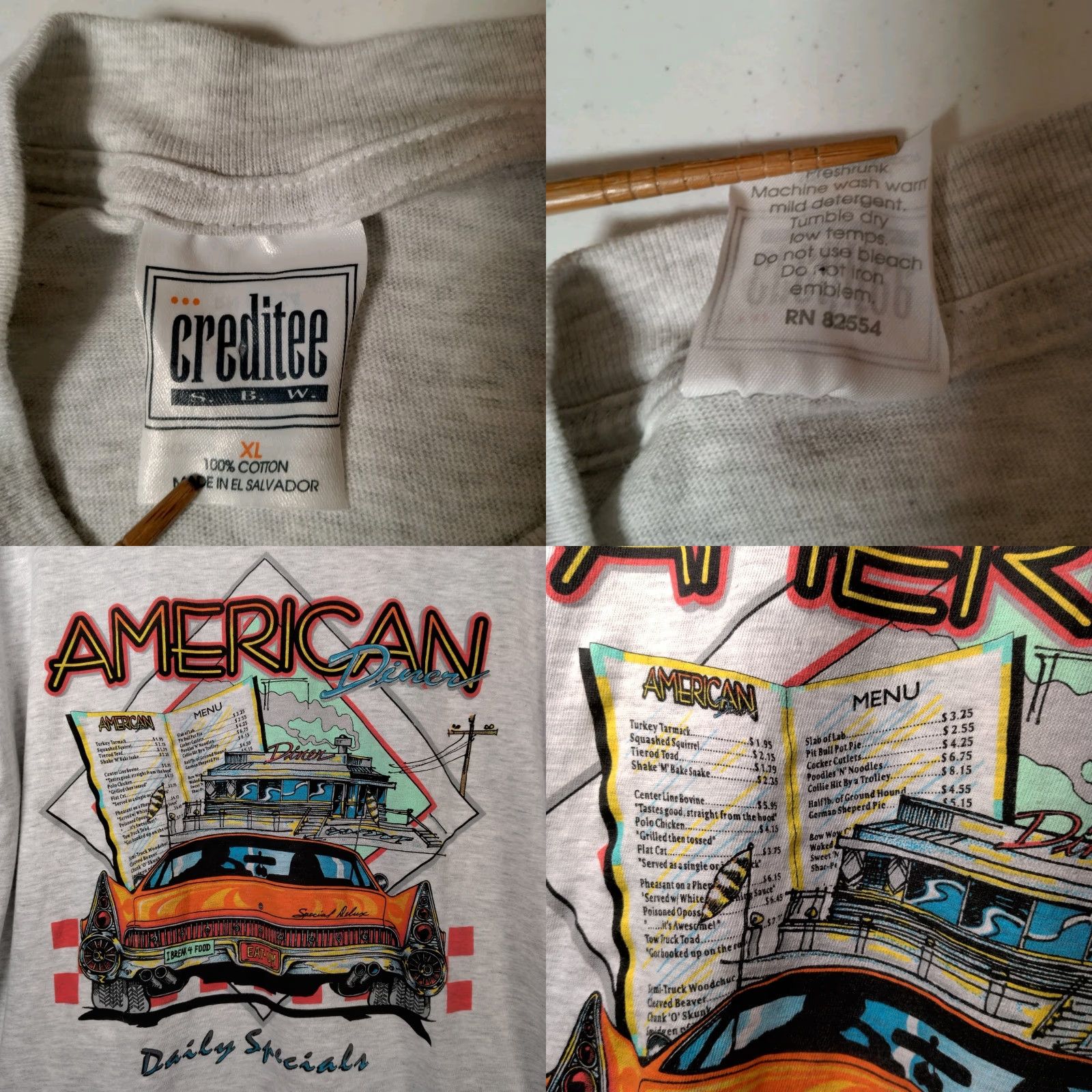 Vintage VINTAGE Creditee American Diner Shirt XL Gray Single Stitch Graphic T Drive In Food Mens Shirt Size US XL / EU 56 / 4 - 8 Thumbnail