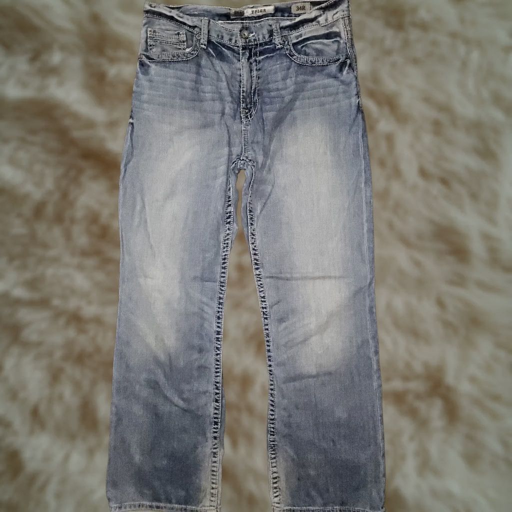 Vintage BKE Tyler Bootcut Jeans Men's 34x31 Mid Blue Embroidered Preppy Logo Cowboy Rock 90s Mens Regular Size US 34 / EU 50 - 1 Thumbnail