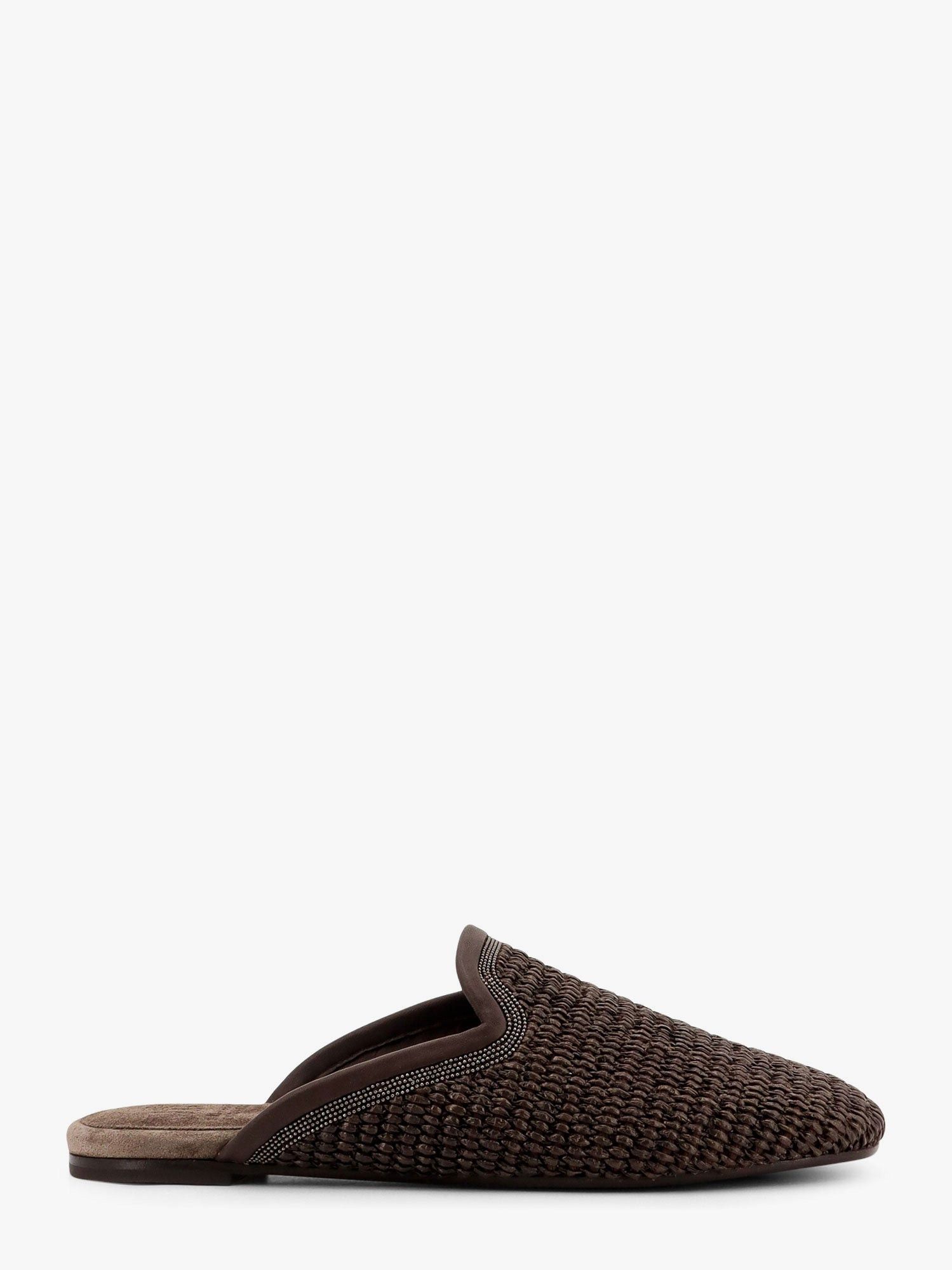 Brunello Cucinelli Rafia And Leather Sabot With Iconic Monili Detail It 37 Shoes, Women's