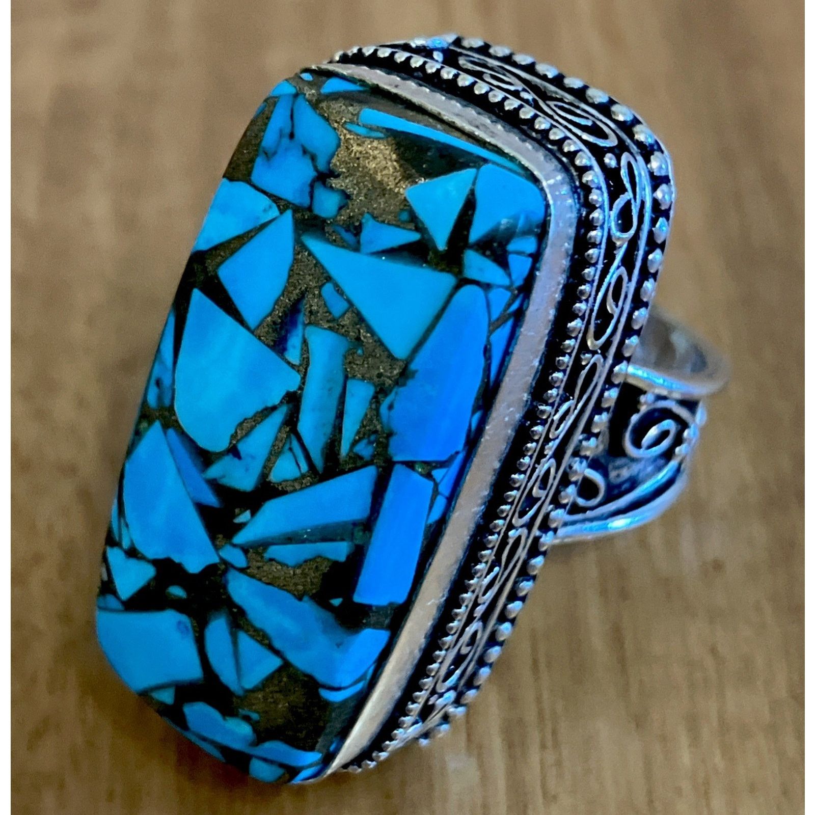 Handmade Blue Copper Turquoise Ring 925 Sterling Silver Southwestern Size ONE SIZE - 1 Thumbnail
