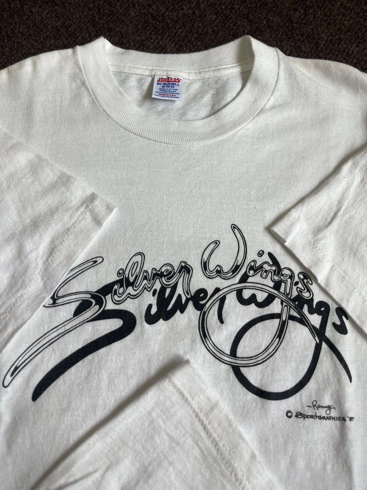 Arts & Science Vintage Silver Wings Sport Graphics’ 87’s by Romage Tshirt Size US M / EU 48-50 / 2 - 7 Thumbnail