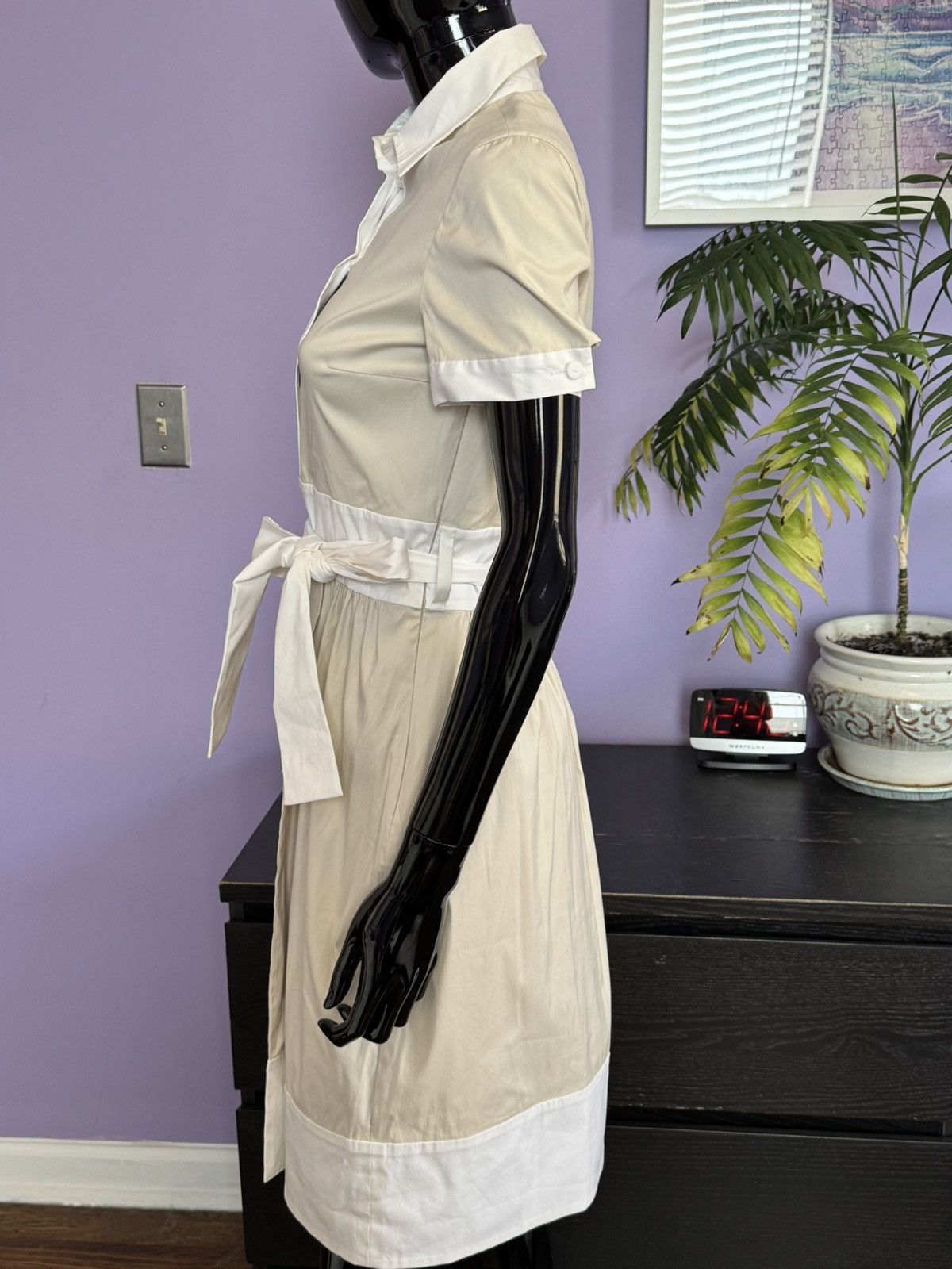 Prada beige white shirt buttons collared dress