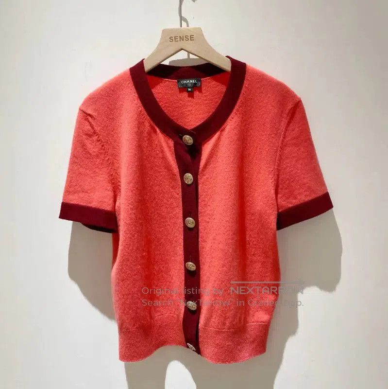 Chanel Chanel Red Cashmere Blend Short Sleeve Sweater . Size S / US 4 / IT 40 - 1 Thumbnail