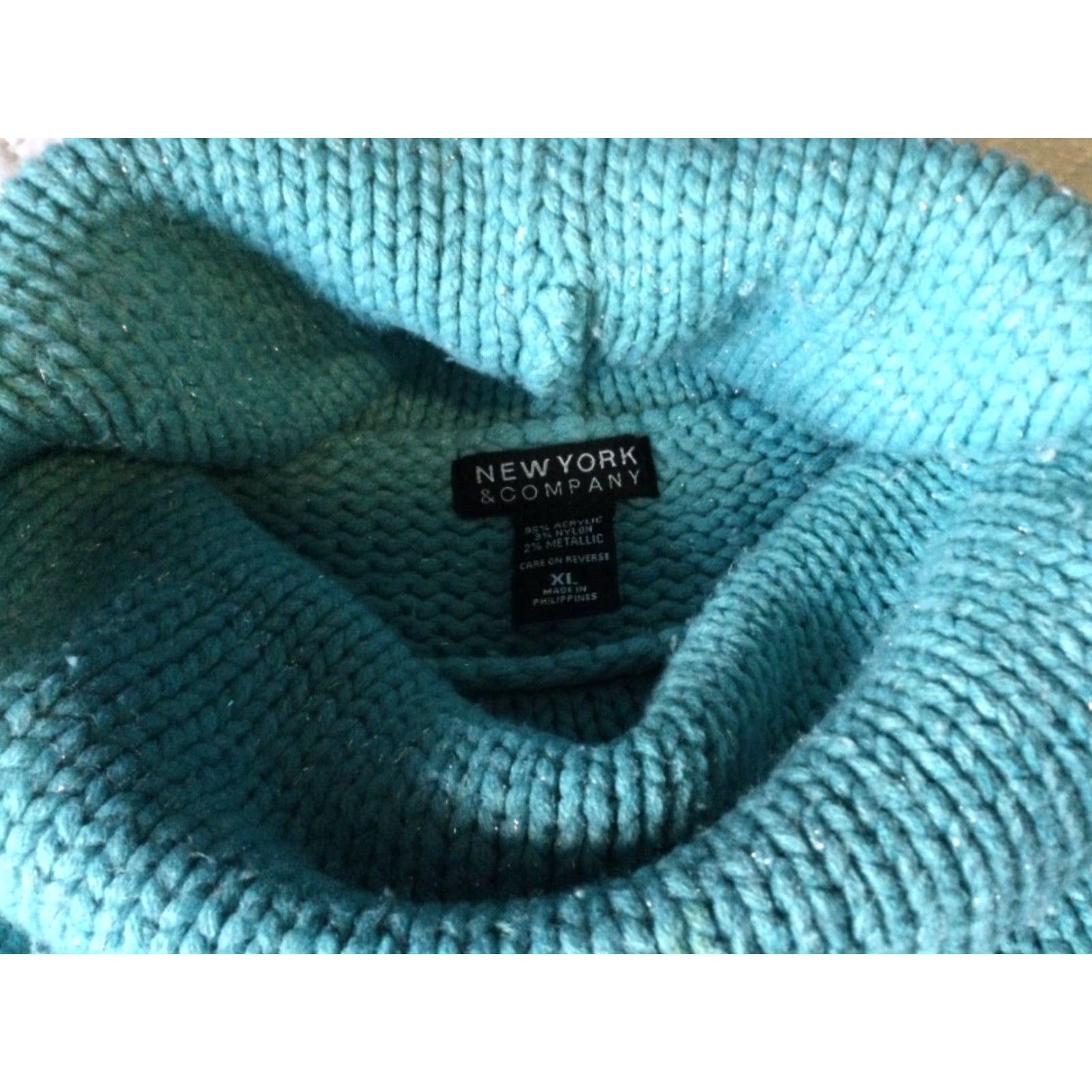 CO Womens Sweater by New York Co Size XL Teal Cowl Neck AS IS Size XL / US 12-14 / IT 48-50 - 7 Thumbnail