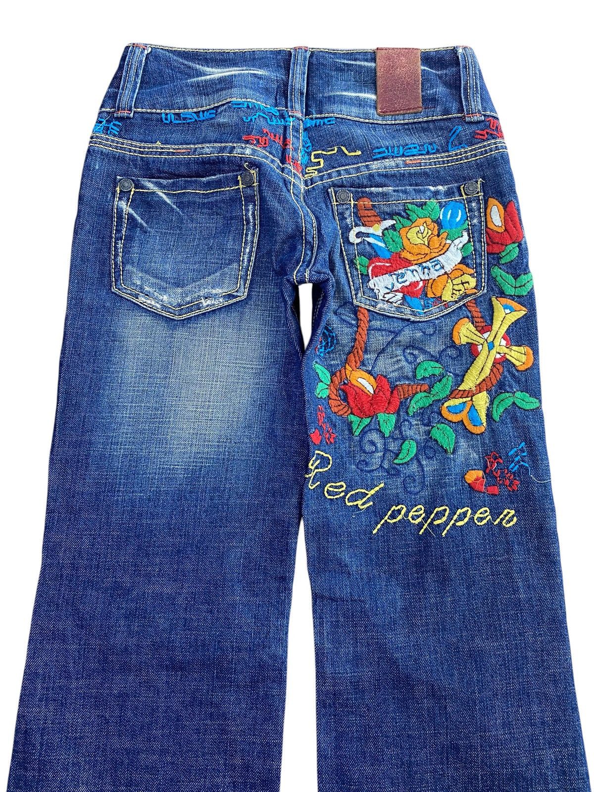 Japanese Brand Red Peppers Brand Ripped Back Embroidery Style Flare Jeans Size US 28 / EU 44 - 4 Thumbnail
