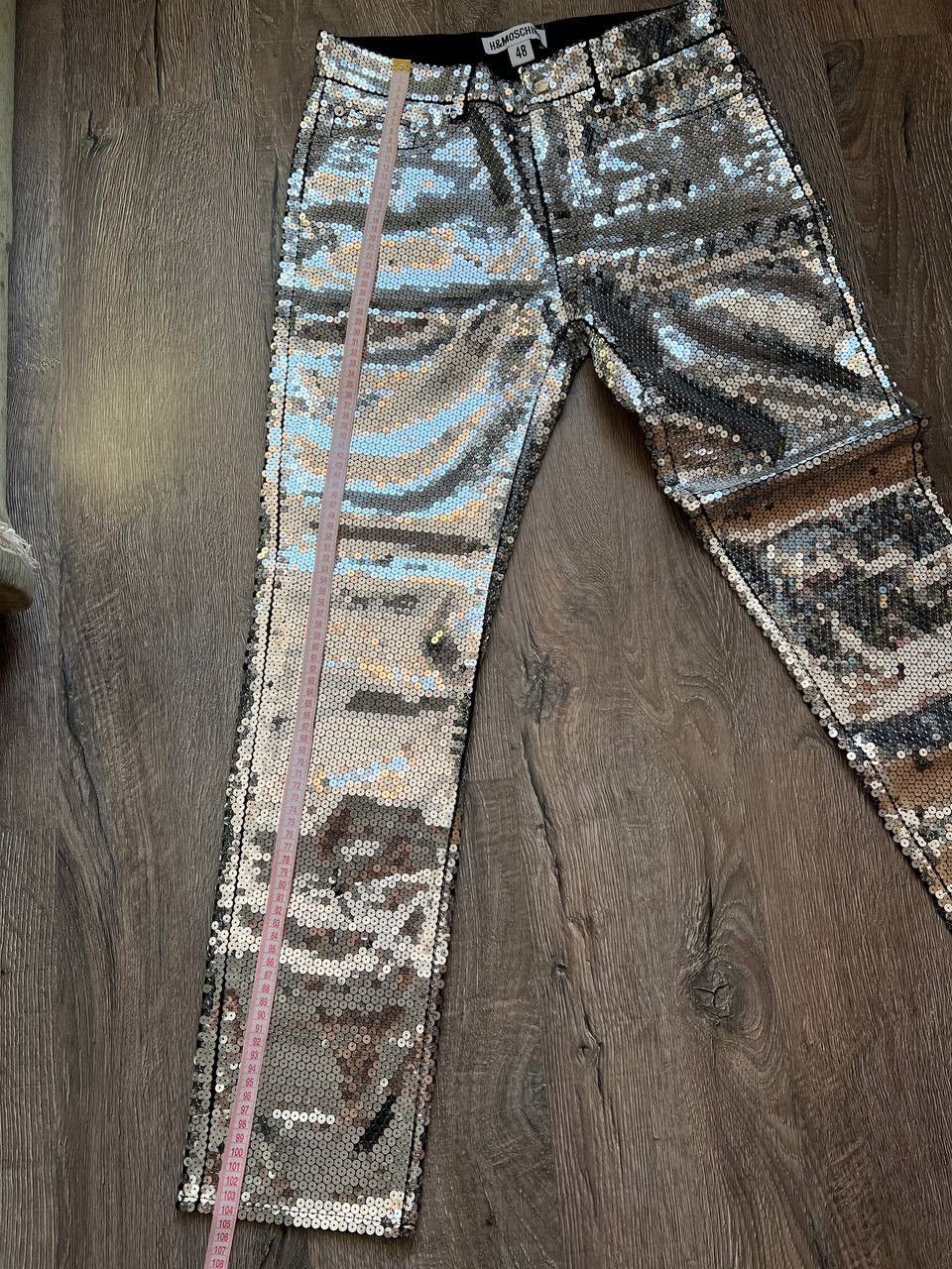 Japanese Brand × Jeremy Scott × Moschino Moschino H&M Jeremy Scott sequined denim silver pants Size US 33 - 14 Thumbnail