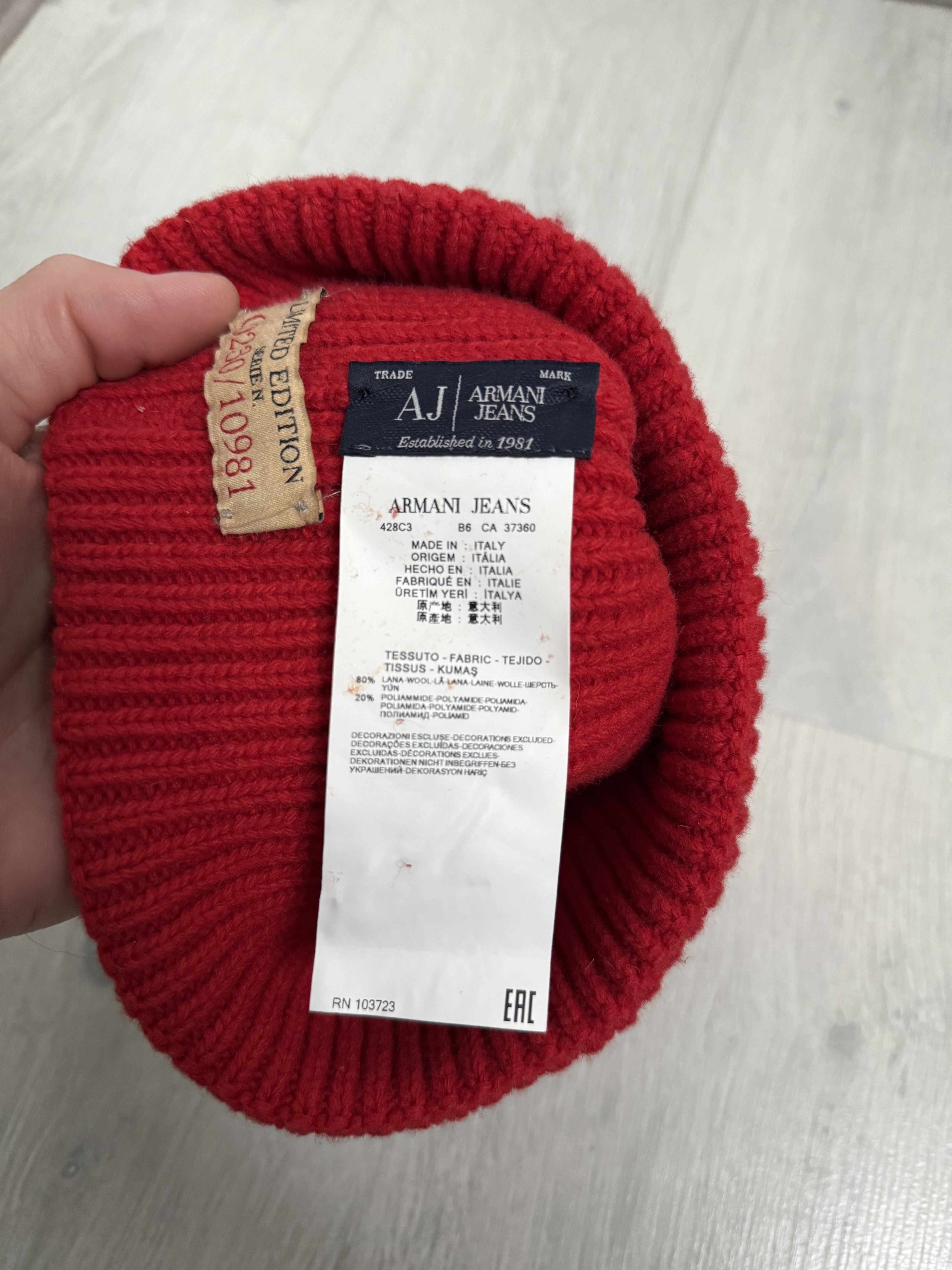 Armani Vintage 2000s Armani Jeans red wool beanie hat Size ONE SIZE - 3 Thumbnail