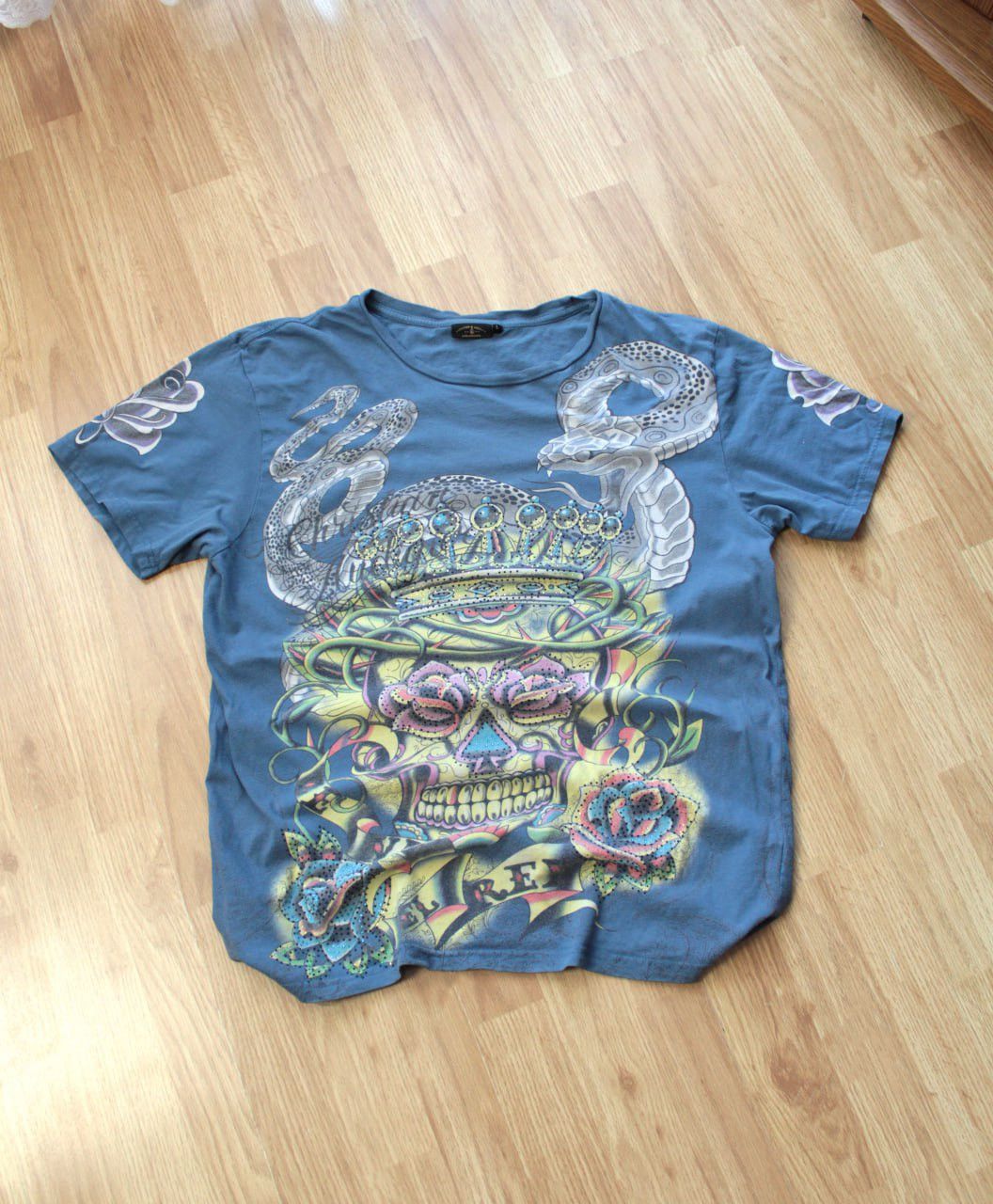 Christian Audigier 🔥 Christian Audigier Ed Hardy Skulls Y2K T Shirt Hearts Size US L / EU 52-54 / 3 - 1 Thumbnail