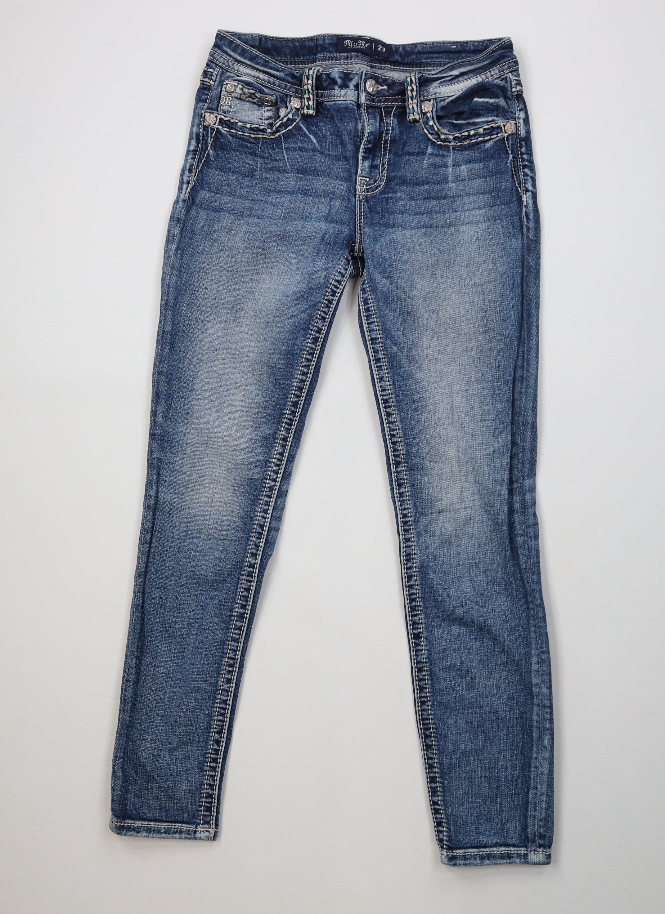 Miss Me Miss Me Stitch Jeweled Hailey Skinny Leg Denim Jeans Blue Size 29" - 1 Thumbnail