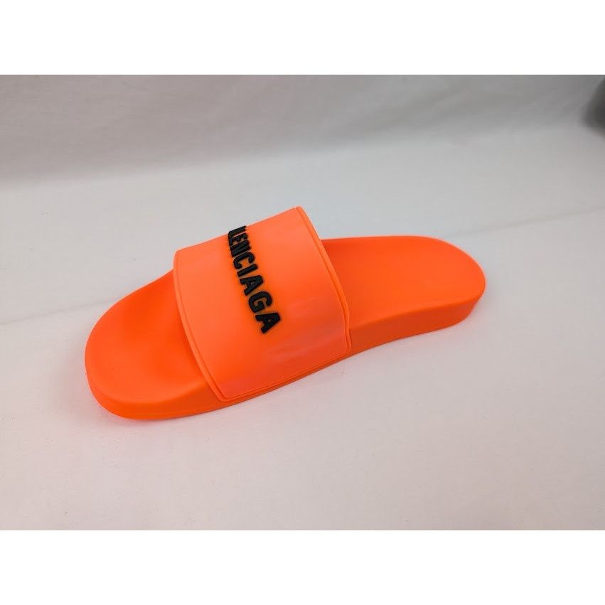 Balenciaga o1rshd1 Pool Smoth Fluo Rubber Logo Slides Flue Orange/Black Size US 12 / EU 45 - 8 Thumbnail