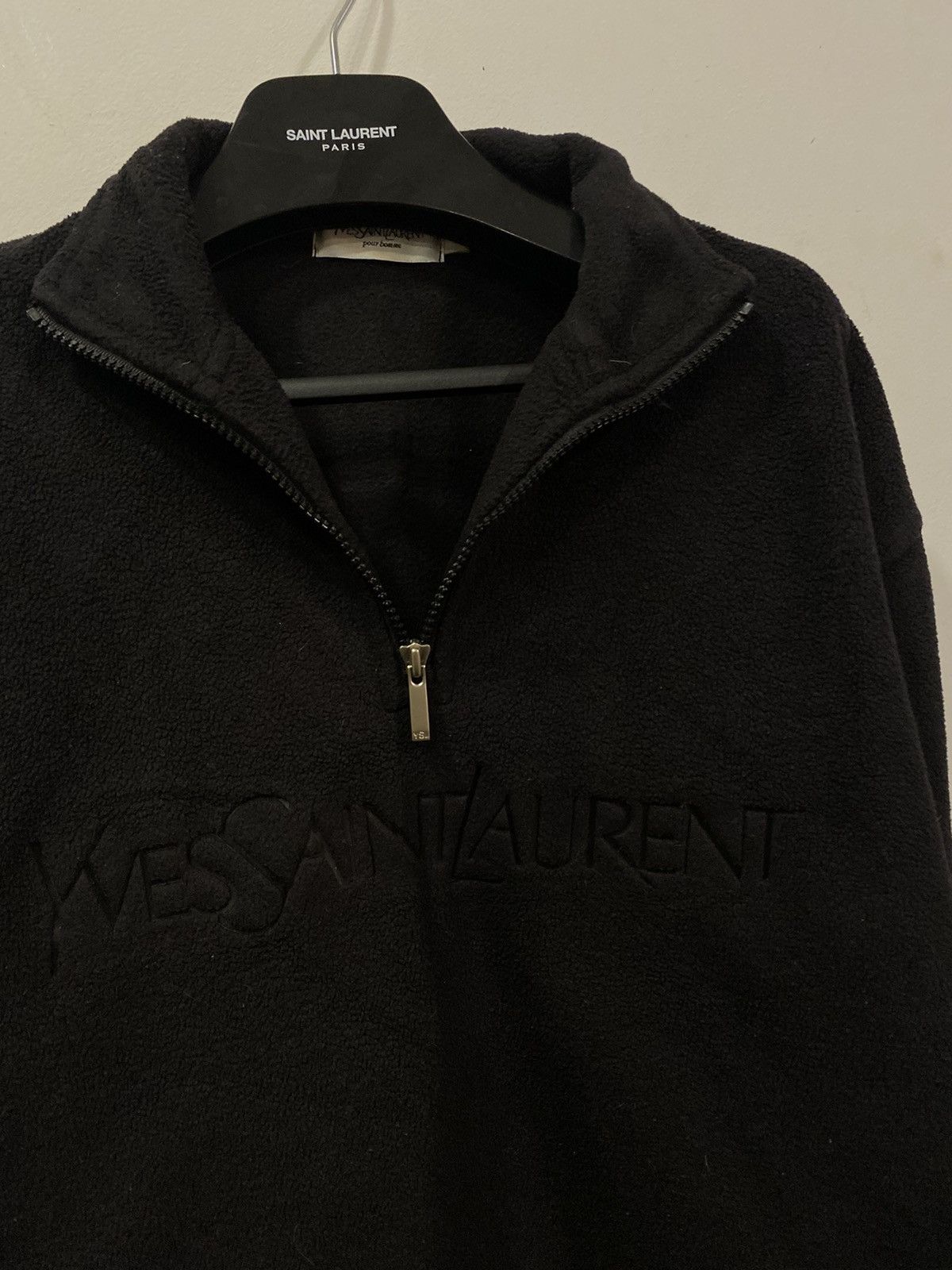 Yves Saint Laurent Fleece Black YSL Sweatshirt 1/4 Quarter Zip Big Logo Sweater Size US L / EU 52-54 / 3 - 17 Thumbnail