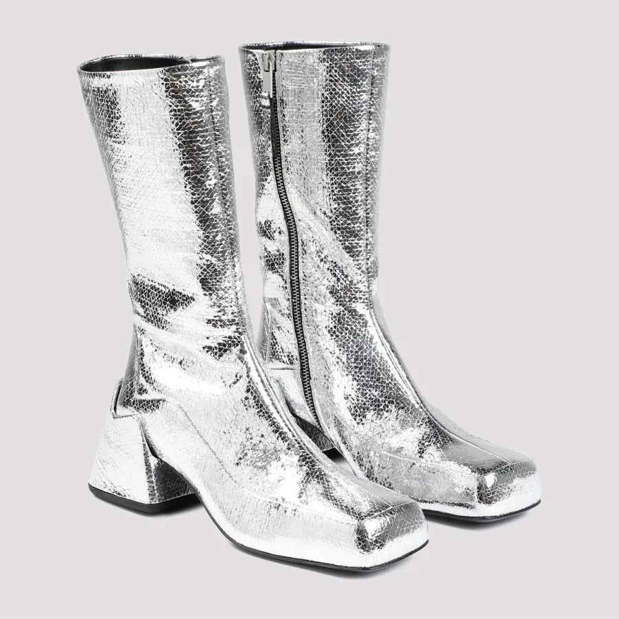 Jil Sander o1y1025 Leather Ankle Boots in Silver Size US 6 / IT 36 - 3 Thumbnail