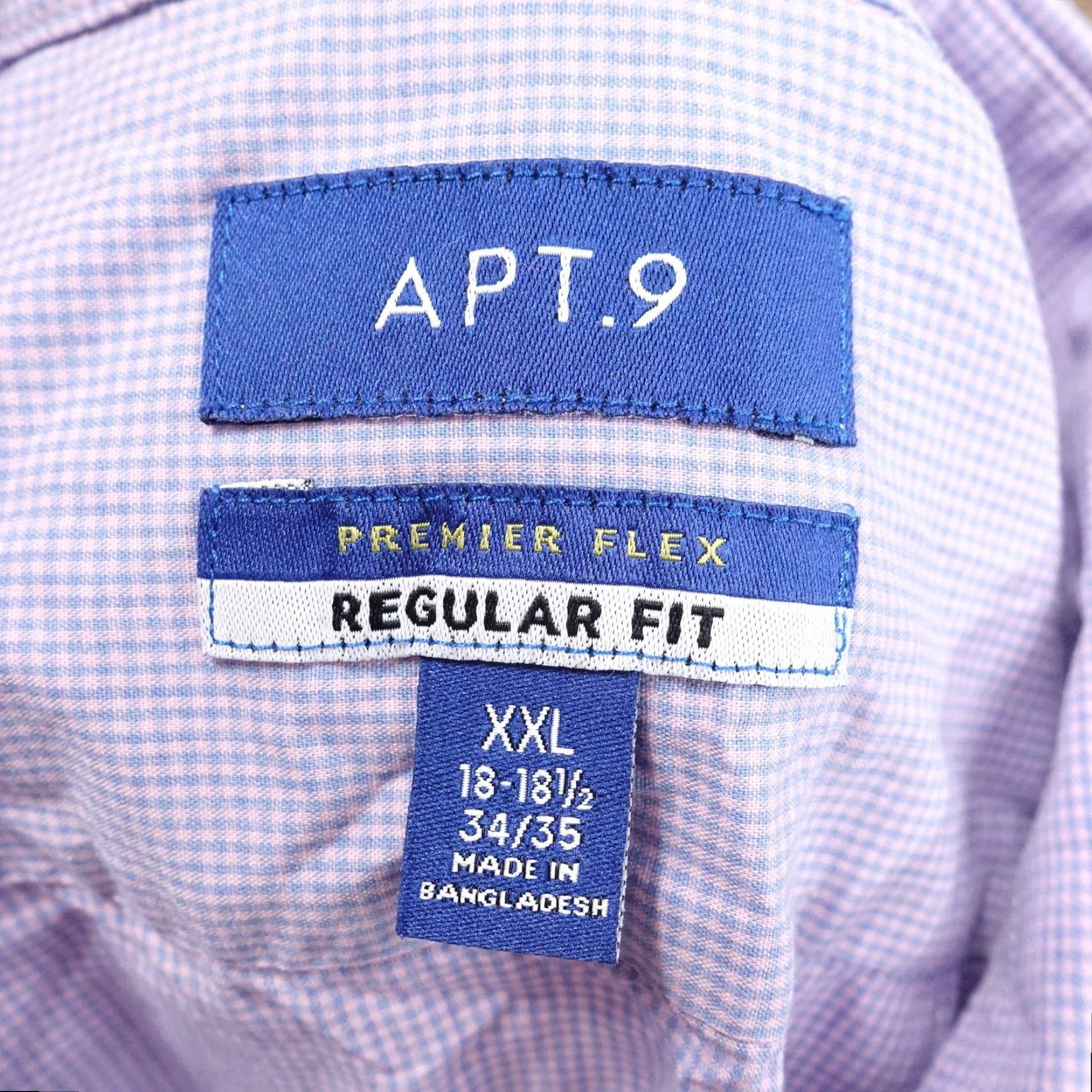 Apt. 9 APT 9 Premier Flex Shirt Mens 2XL Button-Up Long Sleeve Blue Pink Check Regular Fit 98% Cotton 2% Spandex Mens Size US XXL / EU 58 / 5 - 6 Thumbnail