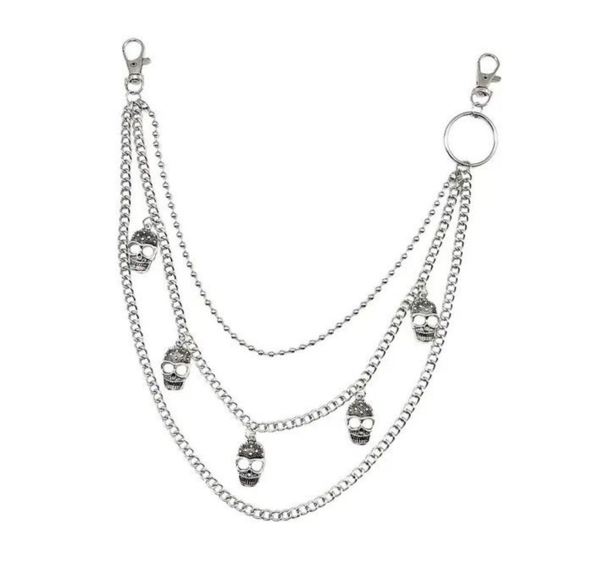 Jewelry Skulls 3 Layer long chain , Wallet Chain Size ONE SIZE - 2 Thumbnail