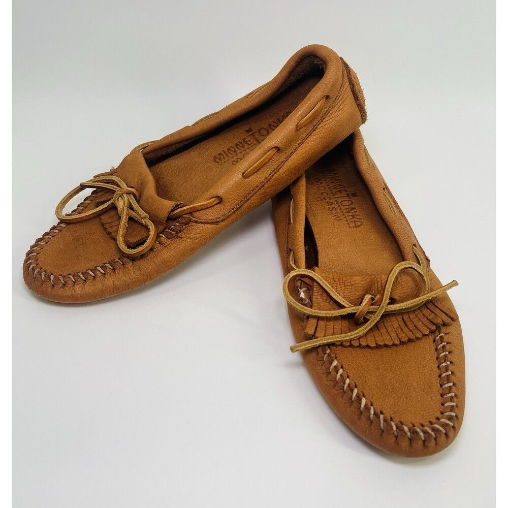 Minnetonka Minnetonka Moccasin Moose Hide Leather Driver Tan Handmade Size US 6.5 / IT 36.5 - 1 Thumbnail