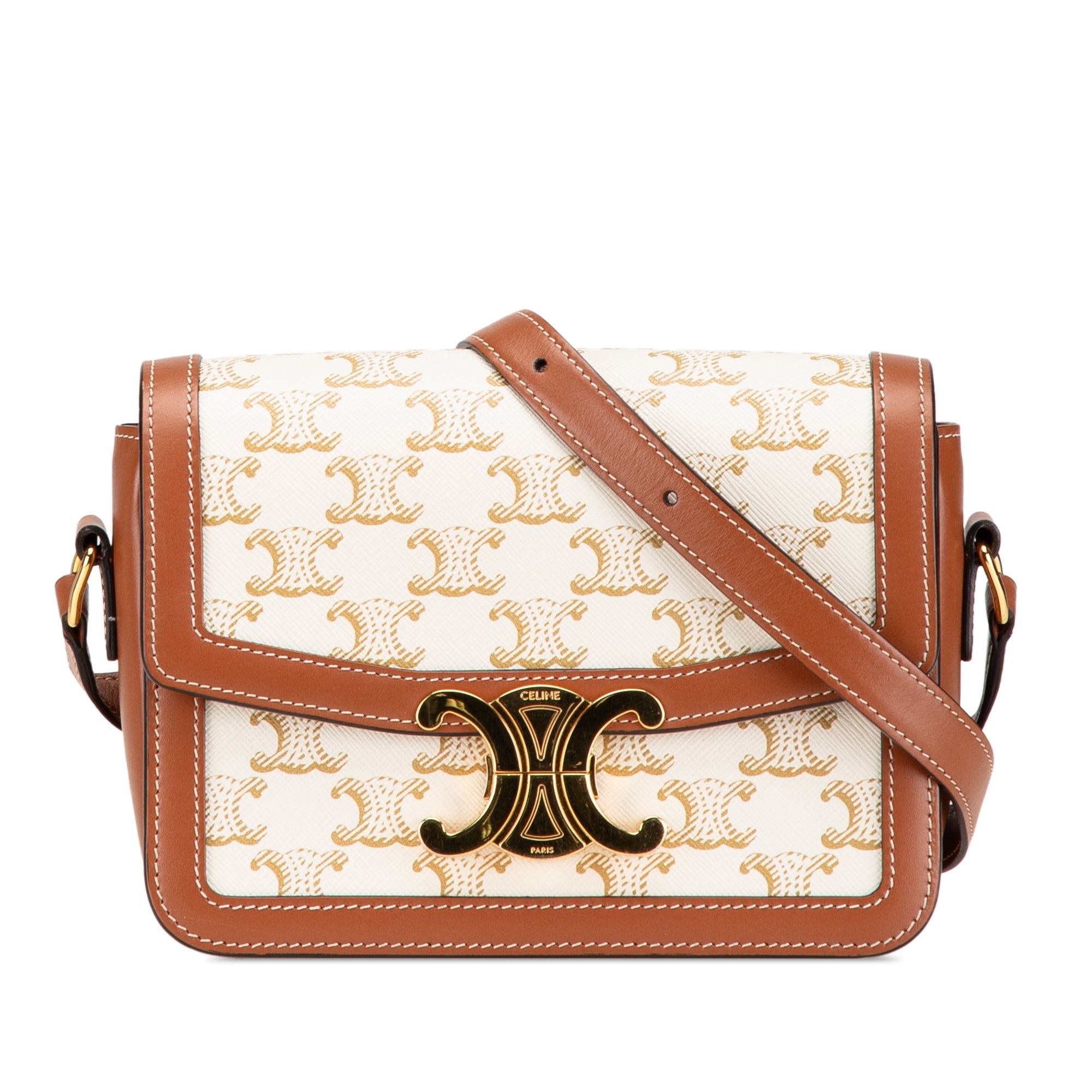 Celine Celine Teen Coated Canvas Triomphe Crossbody White Size ONE SIZE - 1 Thumbnail