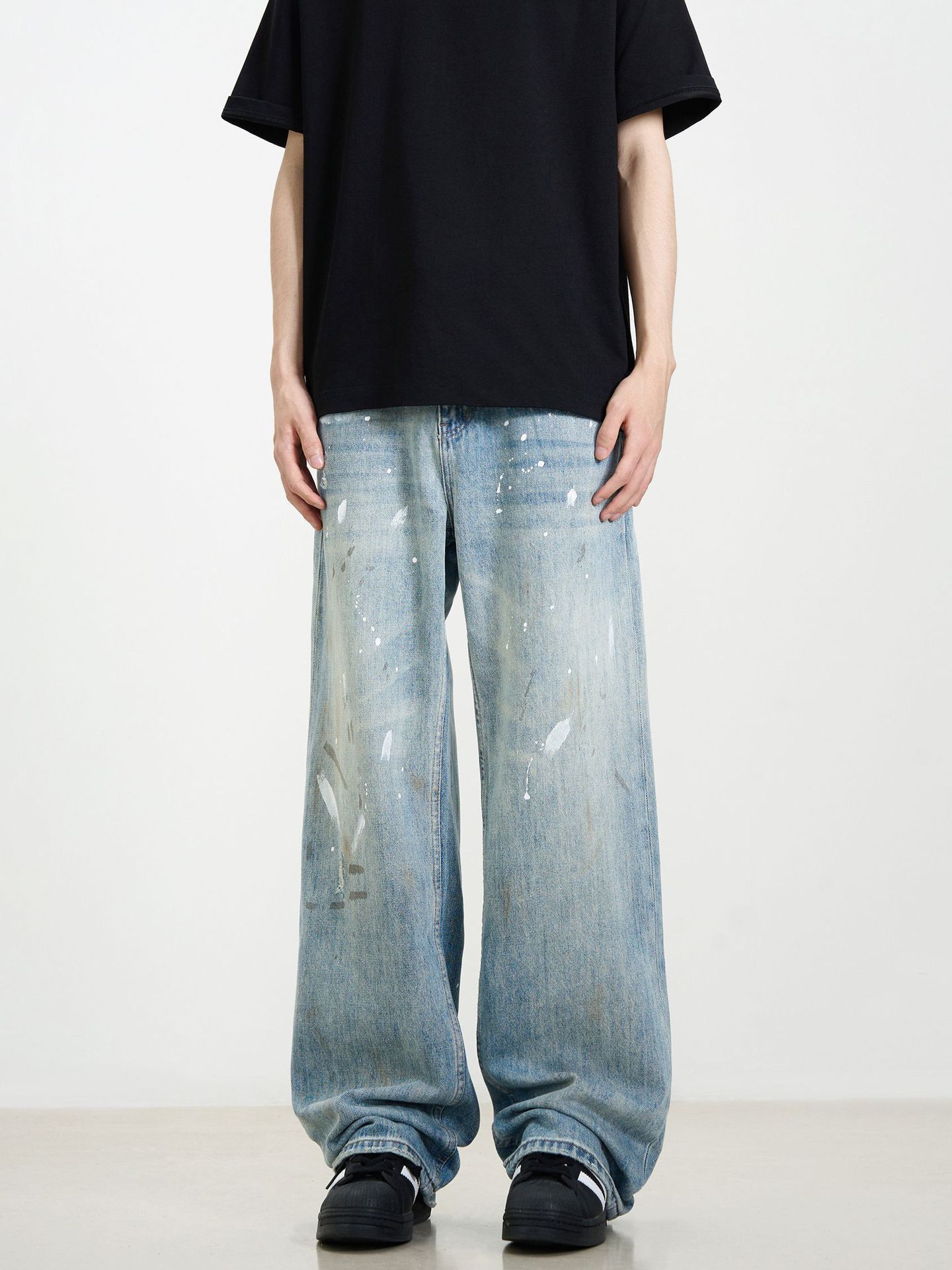 Vintage Retro washed ink-splashed loose casual straight jeans Size US 32 / EU 48 - 2 Thumbnail
