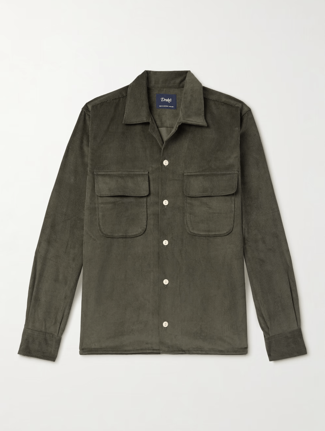 Drake's Drakes Khaki Corduroy Camp Collar Long Sleeve Shirt - Medium Size US M / EU 48-50 / 2 - 1 Thumbnail
