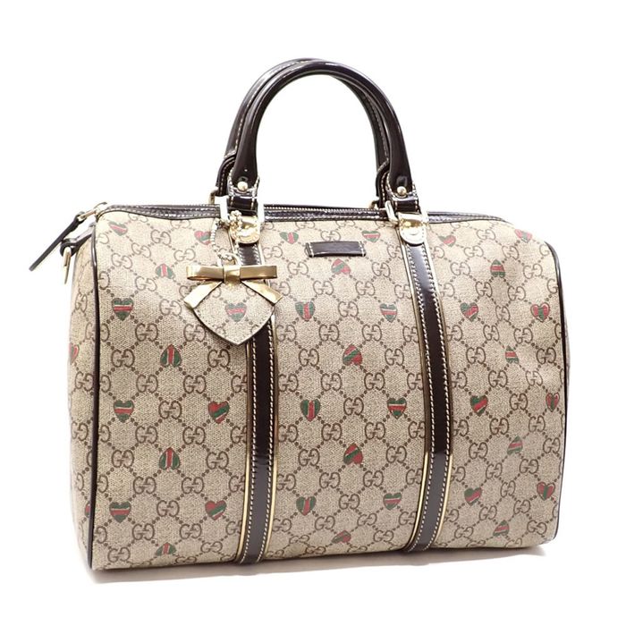 Gucci Gucci Boston Bag Gg Supreme Women's Beige Brown Pvc Patent 