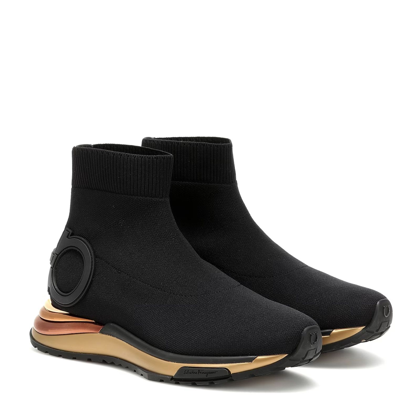 GARDENA BLACK KNIT GANCINI LOGO PULL HIGH SOCK BOOTS C