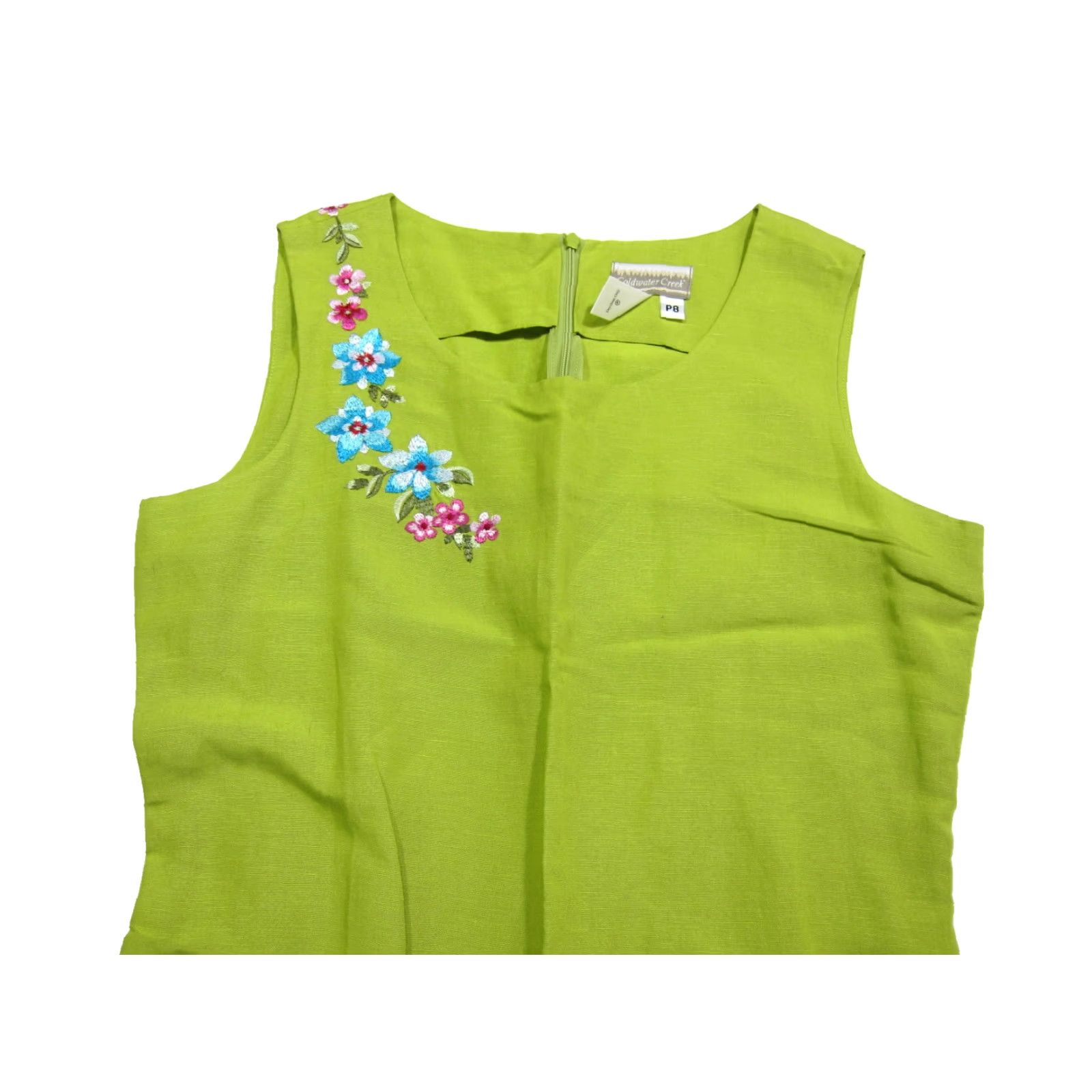 Coldwater Creek Coldwater Creek Tunic Dress Women P8 Embroidered Linen Floral Green Sleeveless Round Neck 36" Bust 50" Length P8 Size M / US 6-8 / IT 42-44 - 4 Thumbnail