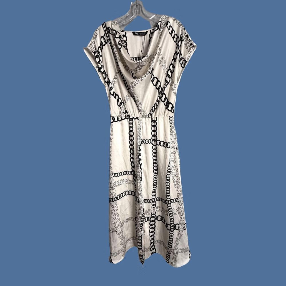 Zara Zara Dress Womens Medium White Chain Satin Cowl Neck Cap Sleeve Fit & Flare Maxi Size M / US 6-8 / IT 42-44 - 1 Thumbnail